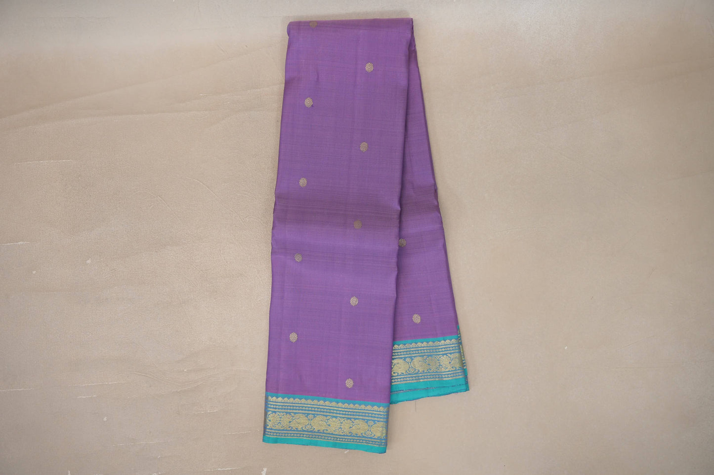 Online Lavender Purple with Turquoise Blue Borders Vintage Kanjivaram Silk Saree
