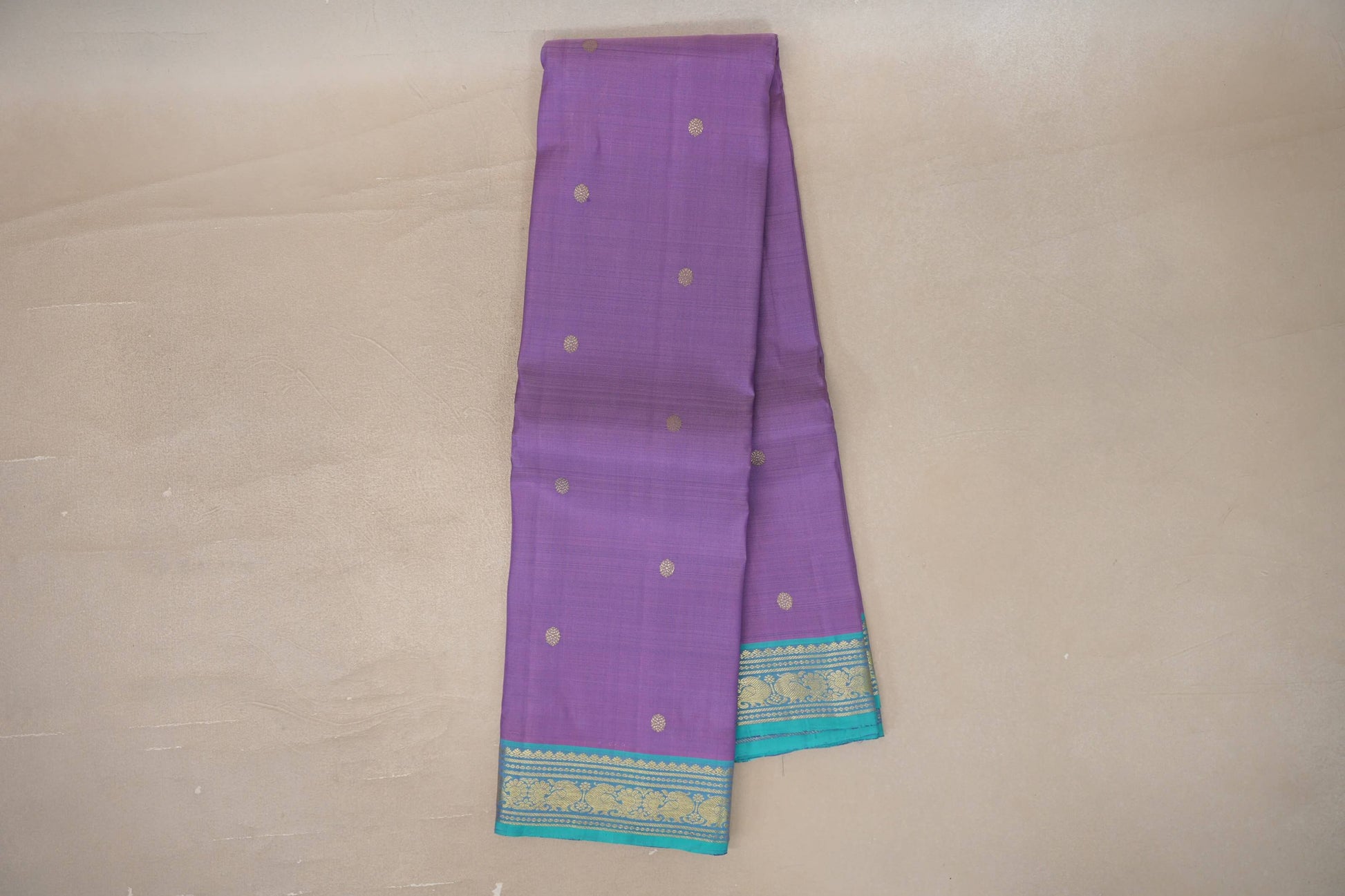Online Lavender Purple with Turquoise Blue Borders Vintage Kanjivaram Silk Saree