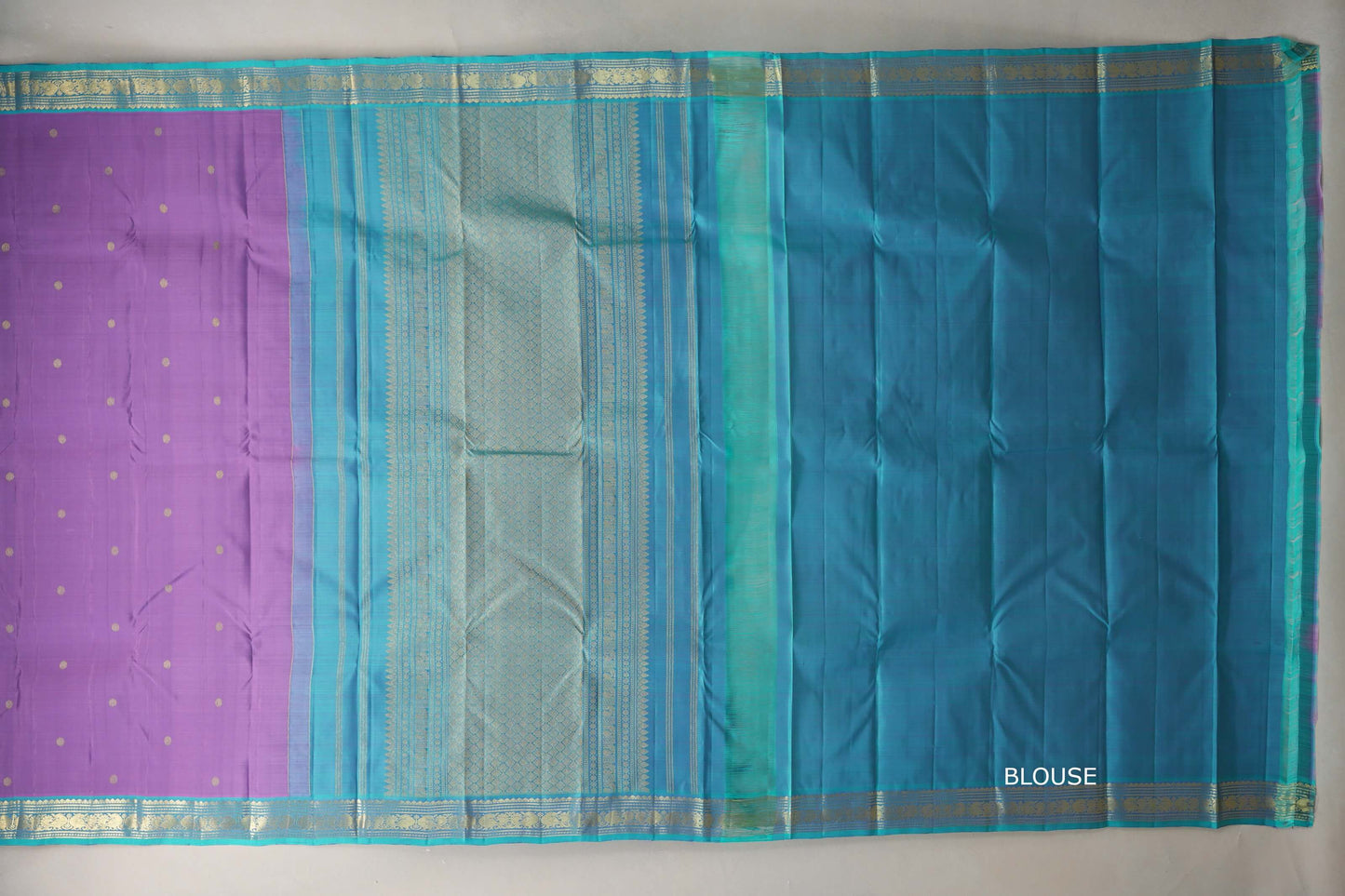 Lavender Purple with Turquoise Blue Borders Vintage Kanjivaram Silk Saree blouse