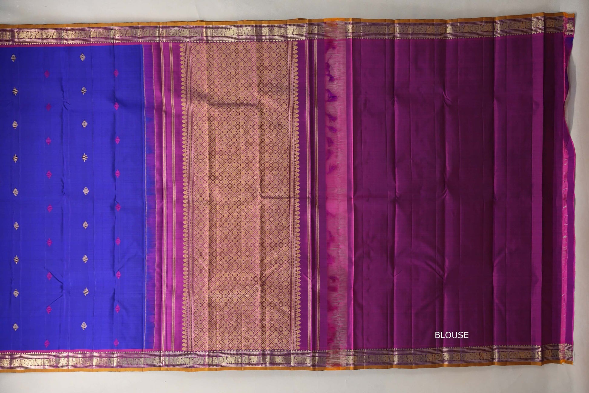 Deep Blue Vintage Kanjivaram Silk Saree blouse