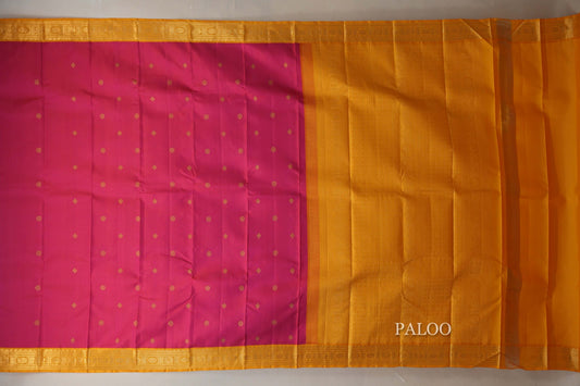 Bright Pink Vintage Kanjivaram Silk Saree paloo
