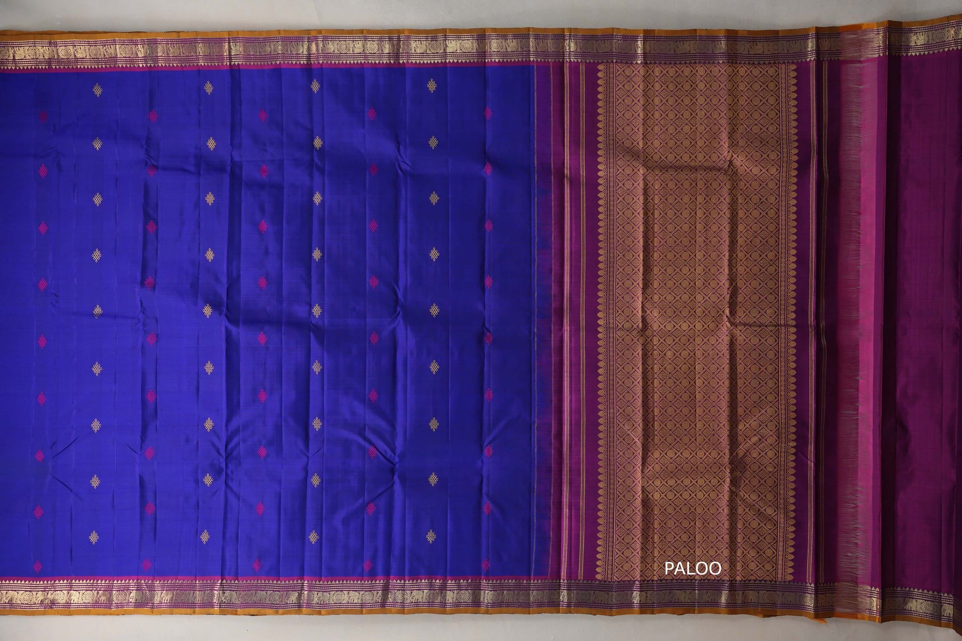 Deep Blue Vintage Kanjivaram Silk Saree paloo