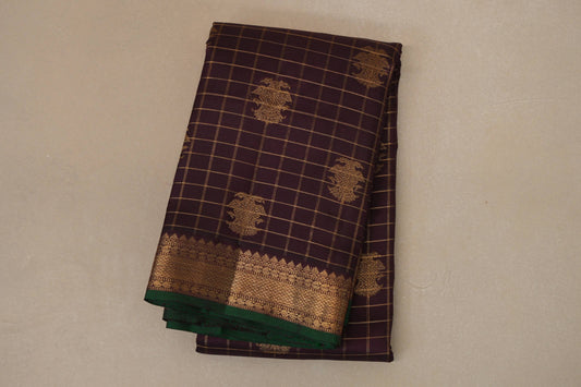 Deep Plum Brown Heirloom Kanjivaram Silk Saree