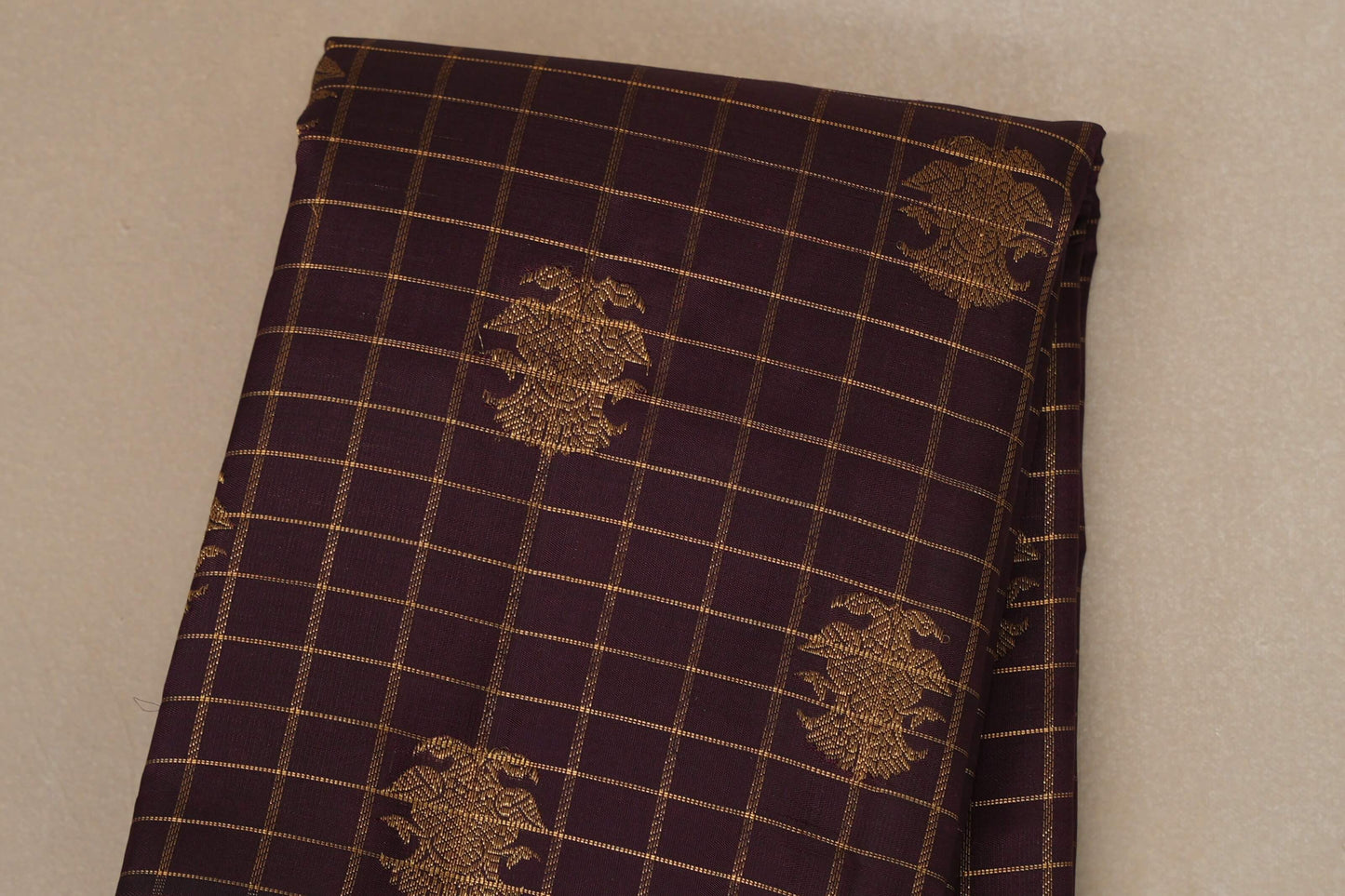 Deep Plum Brown  Heirloom Kanjivaram Silk Saree body zoom