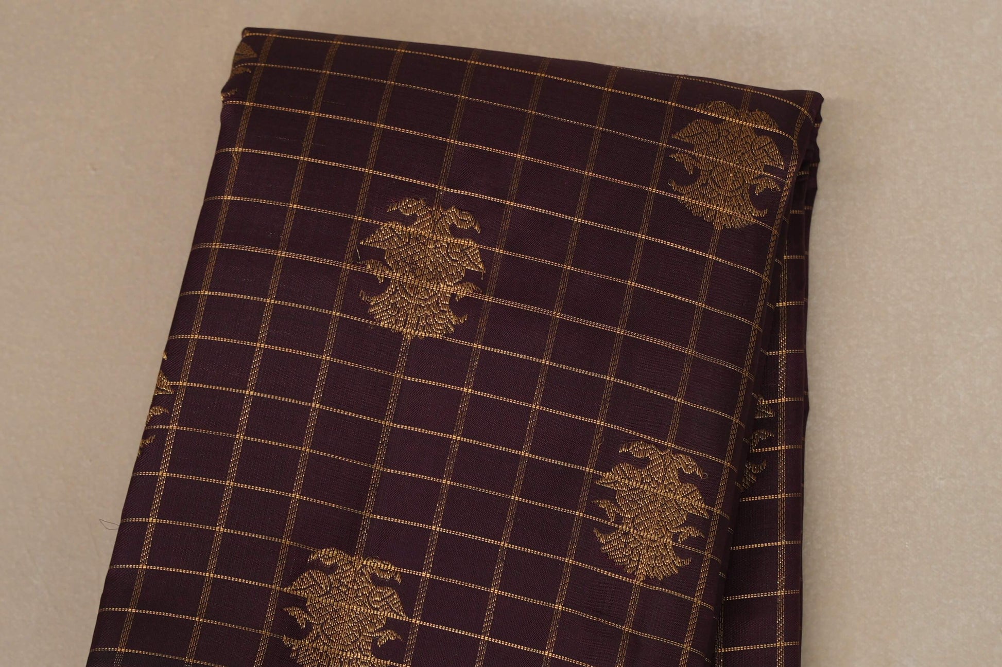 Deep Plum Brown  Heirloom Kanjivaram Silk Saree body zoom