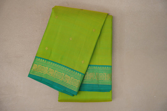 Dual Tone of Green and yellow with Aqua Green Borders Vintage Kanjivaram Silk Saree