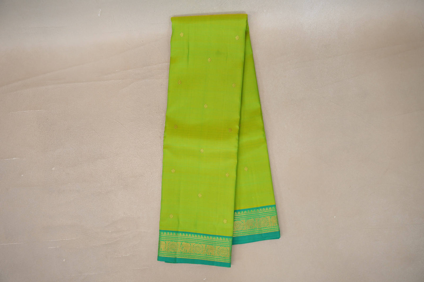 Online Dual Tone of Green and yellow with Aqua Green Borders Vintage Kanjivaram Silk Saree