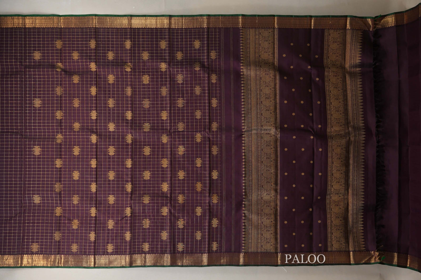 Deep Plum Brown Heirloom Kanjivaram Silk Saree paloo