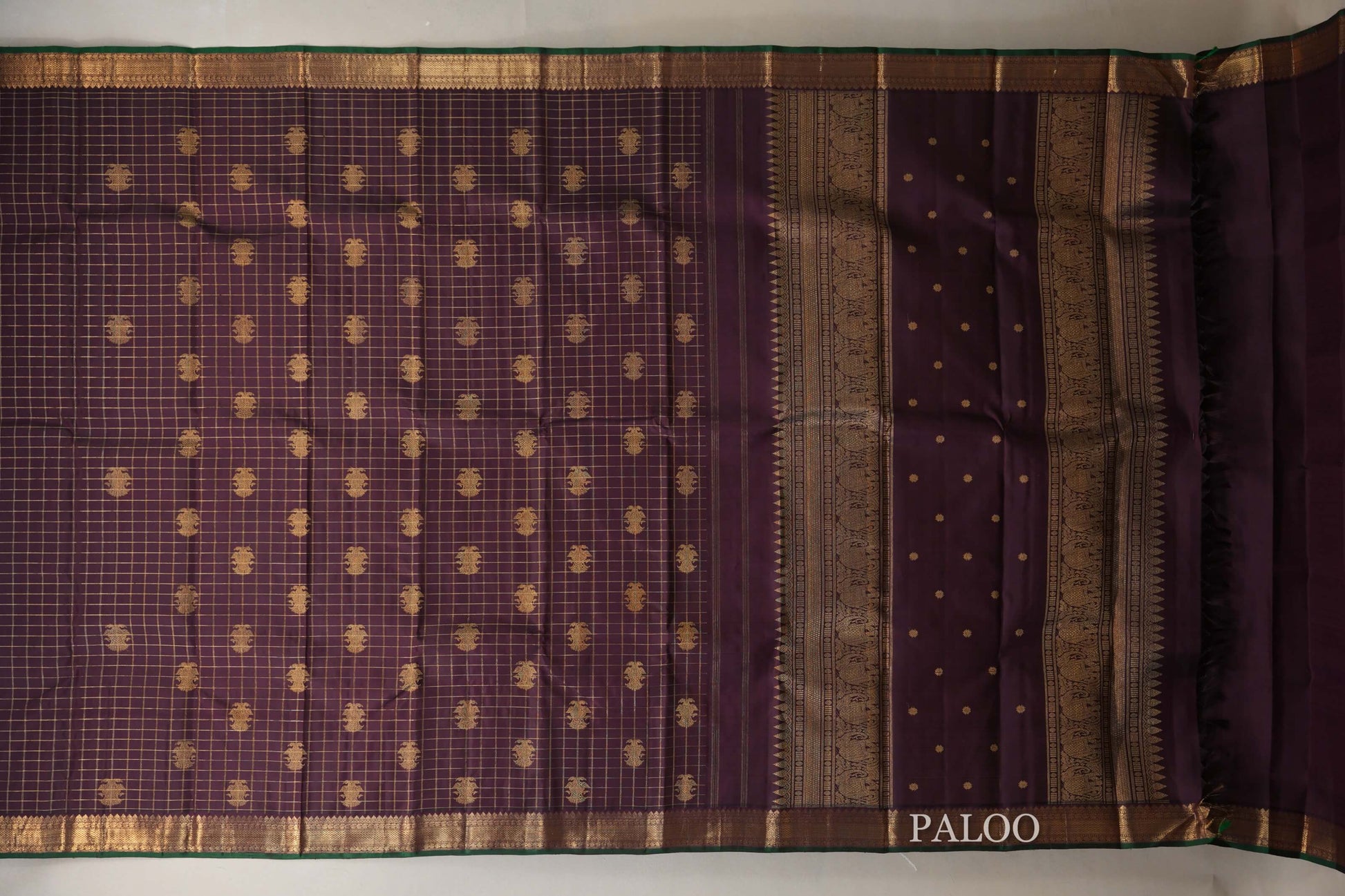 Deep Plum Brown Heirloom Kanjivaram Silk Saree paloo