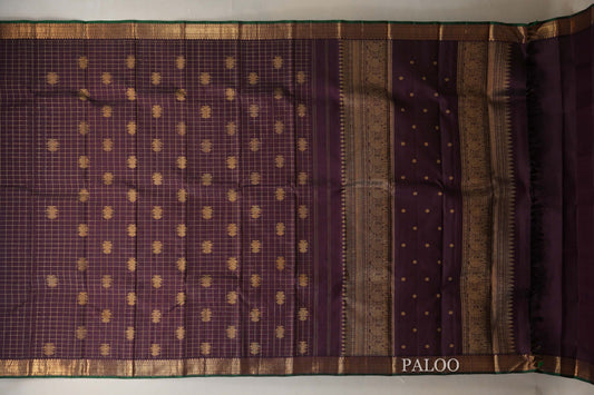 Deep Plum Brown Heirloom Kanjivaram Silk Saree paloo