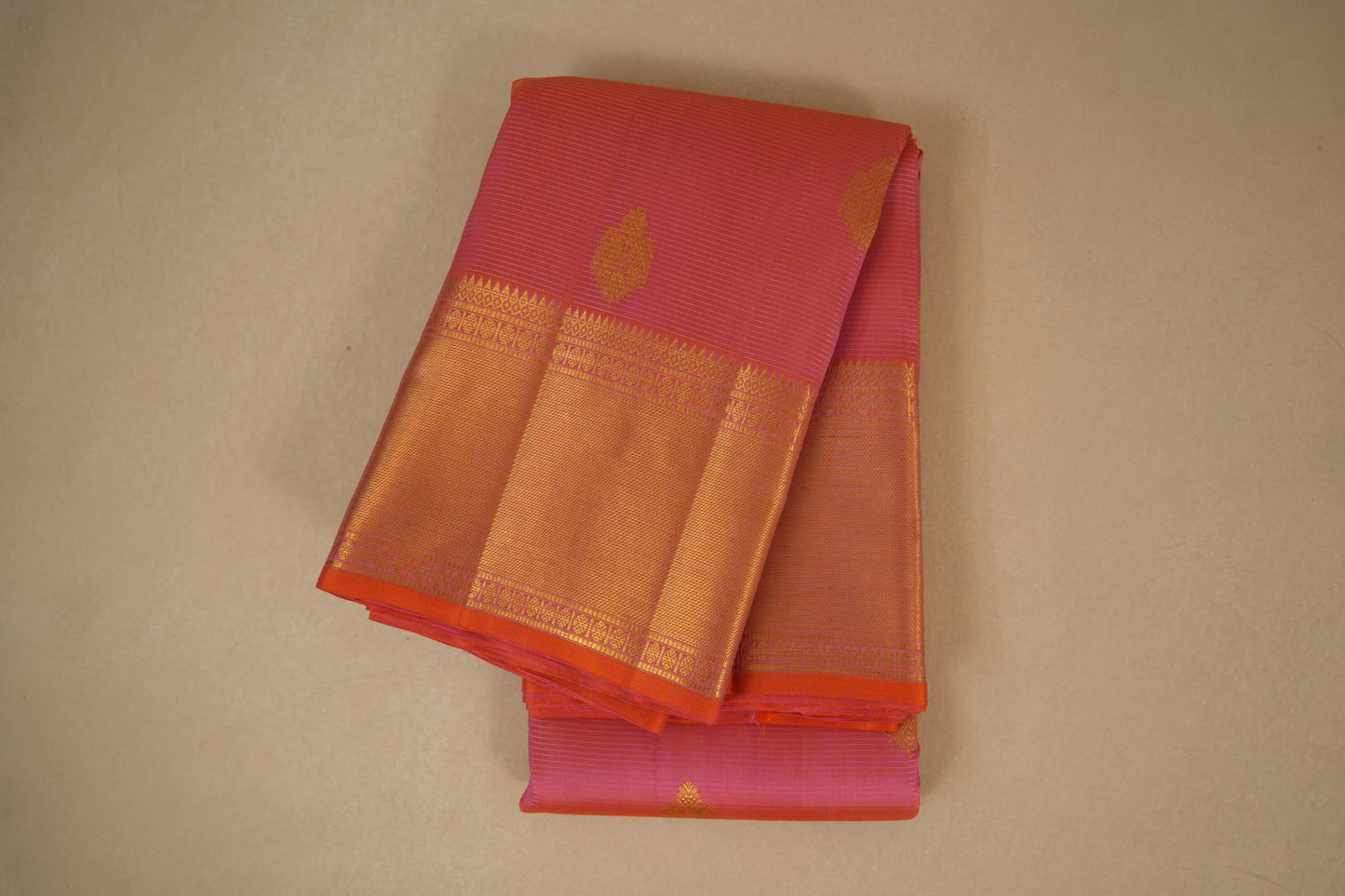 Pinkish orange vintage kanjivaram silk saree