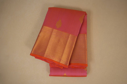 Pinkish orange vintage kanjivaram silk saree