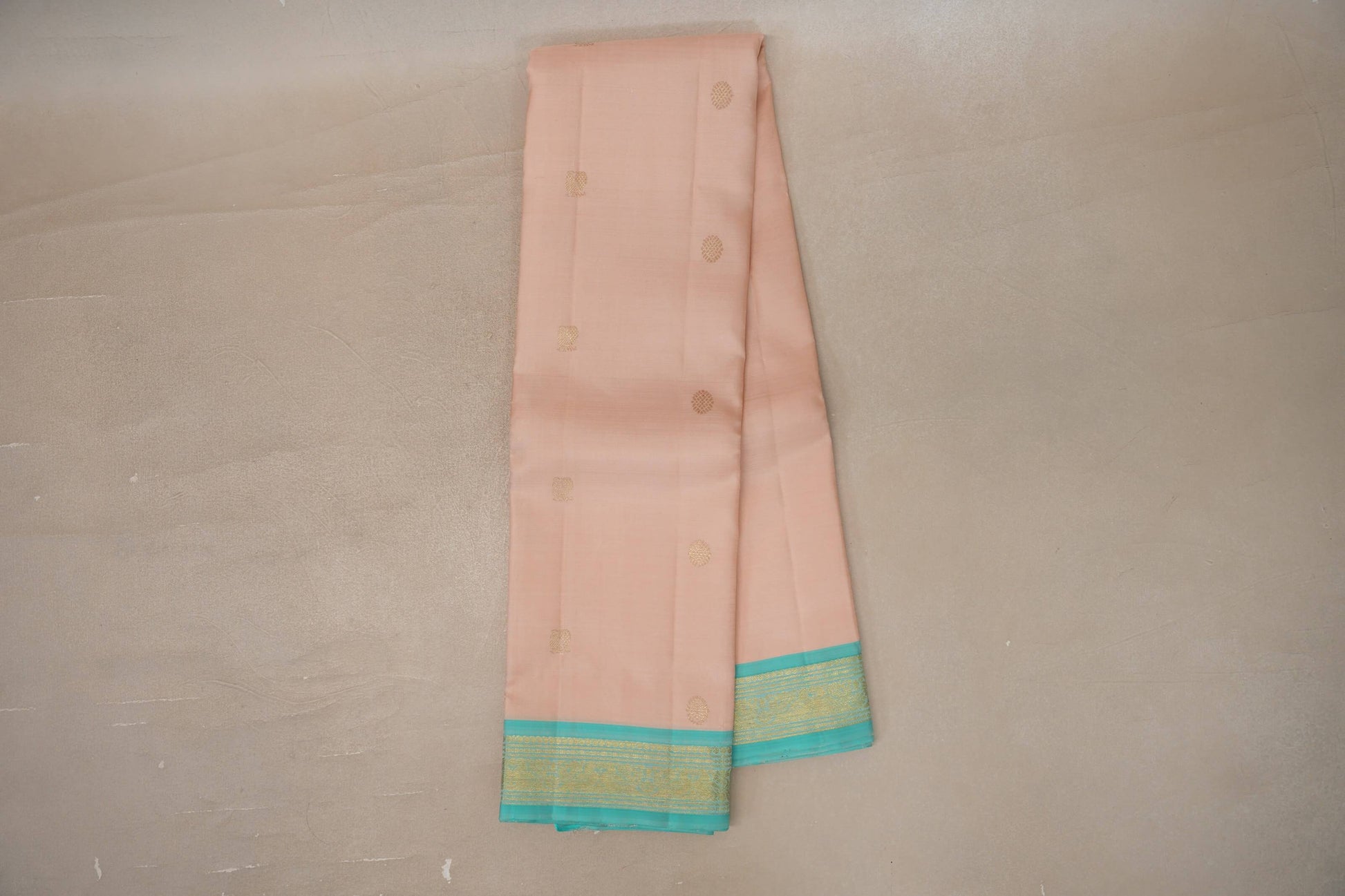 Online Light Peach with Light Aqua Blue Borders Vintage Kanjivaram Silk Saree