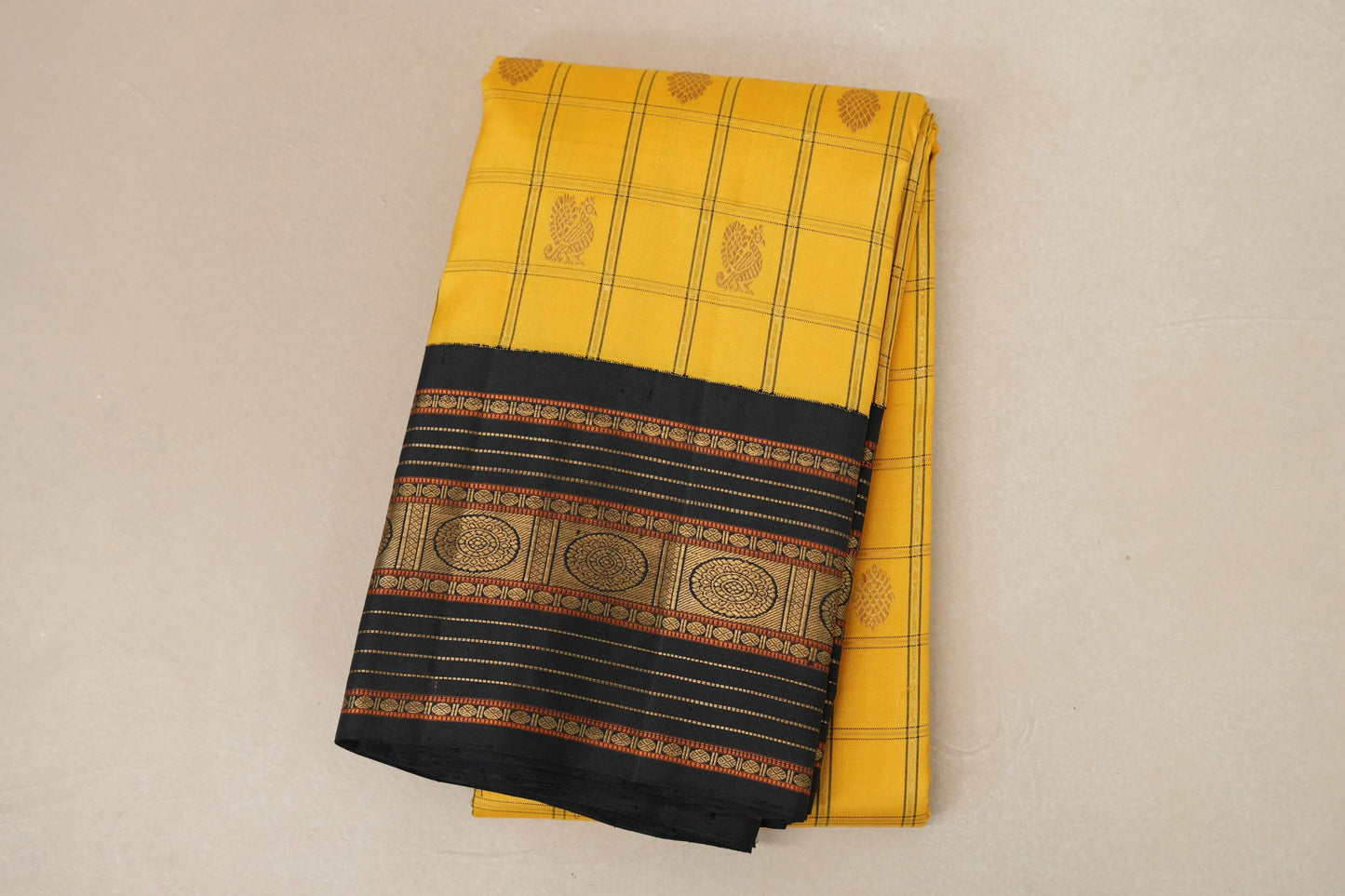 folded Mango Yellow Heirloom Kanjivaram Silk Saree 