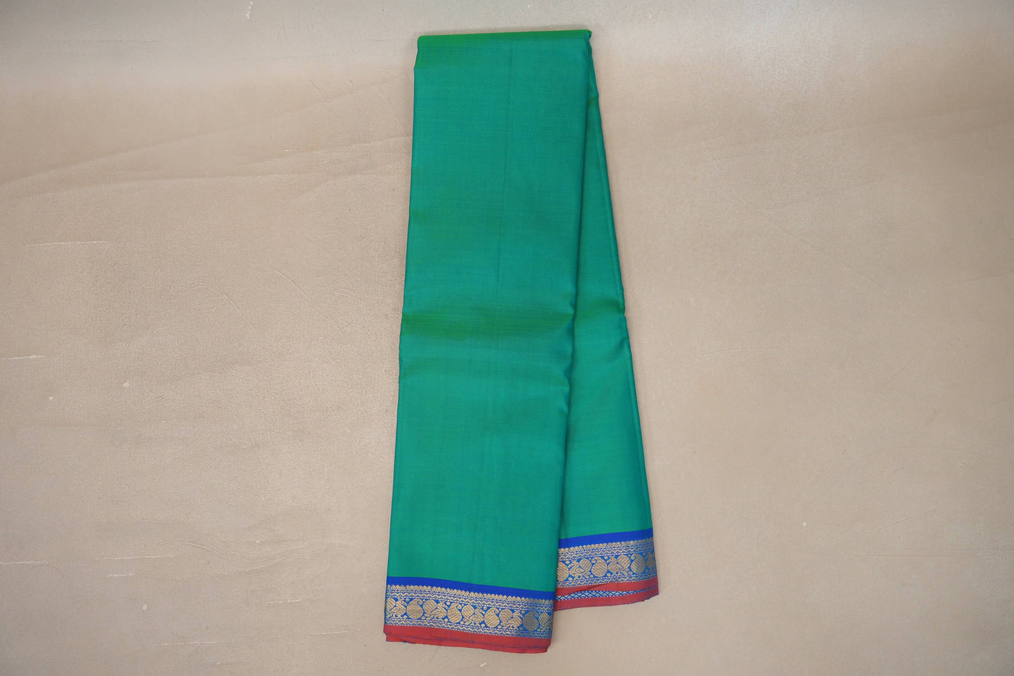 Online Dual tone of Green and Blue with Classic Blue with Orange Selvedge Borders Vintage Kanjivaram Silk Saree