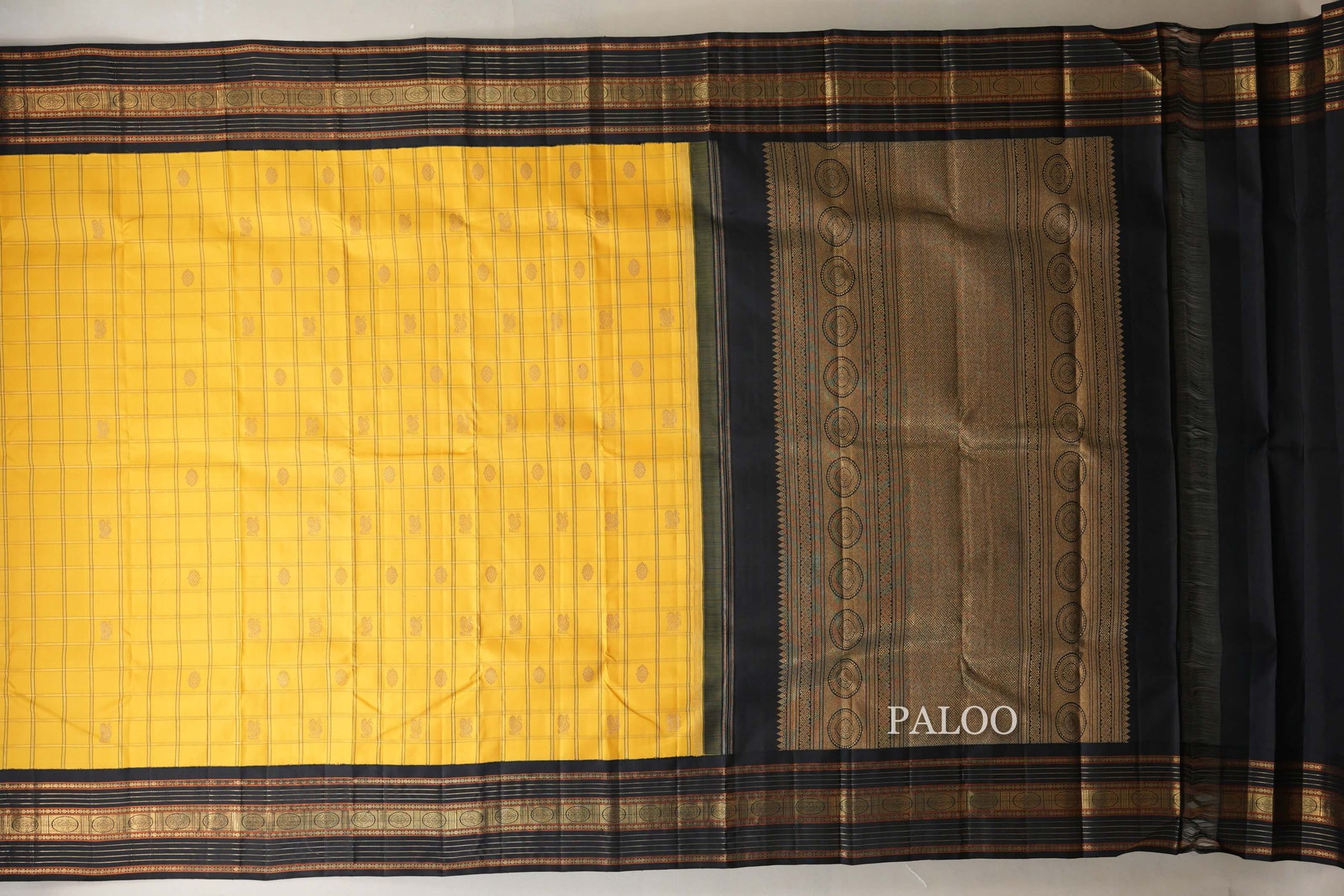 Mango Yellow Heirloom Kanjivaram Silk Saree  paloo