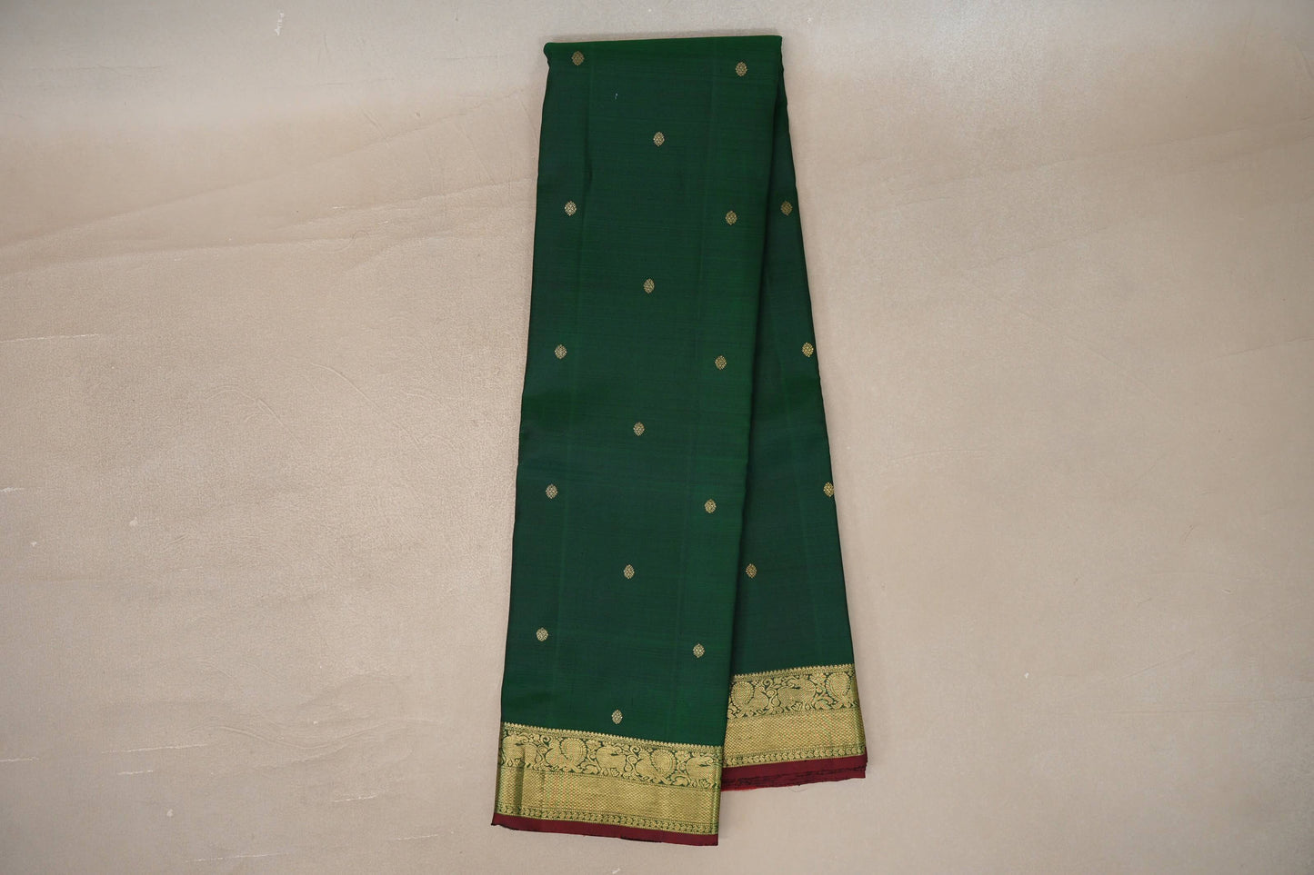 Online Deep Bottle Green with Reddish Maroon Borders Vintage Kanjivaram Silk Saree