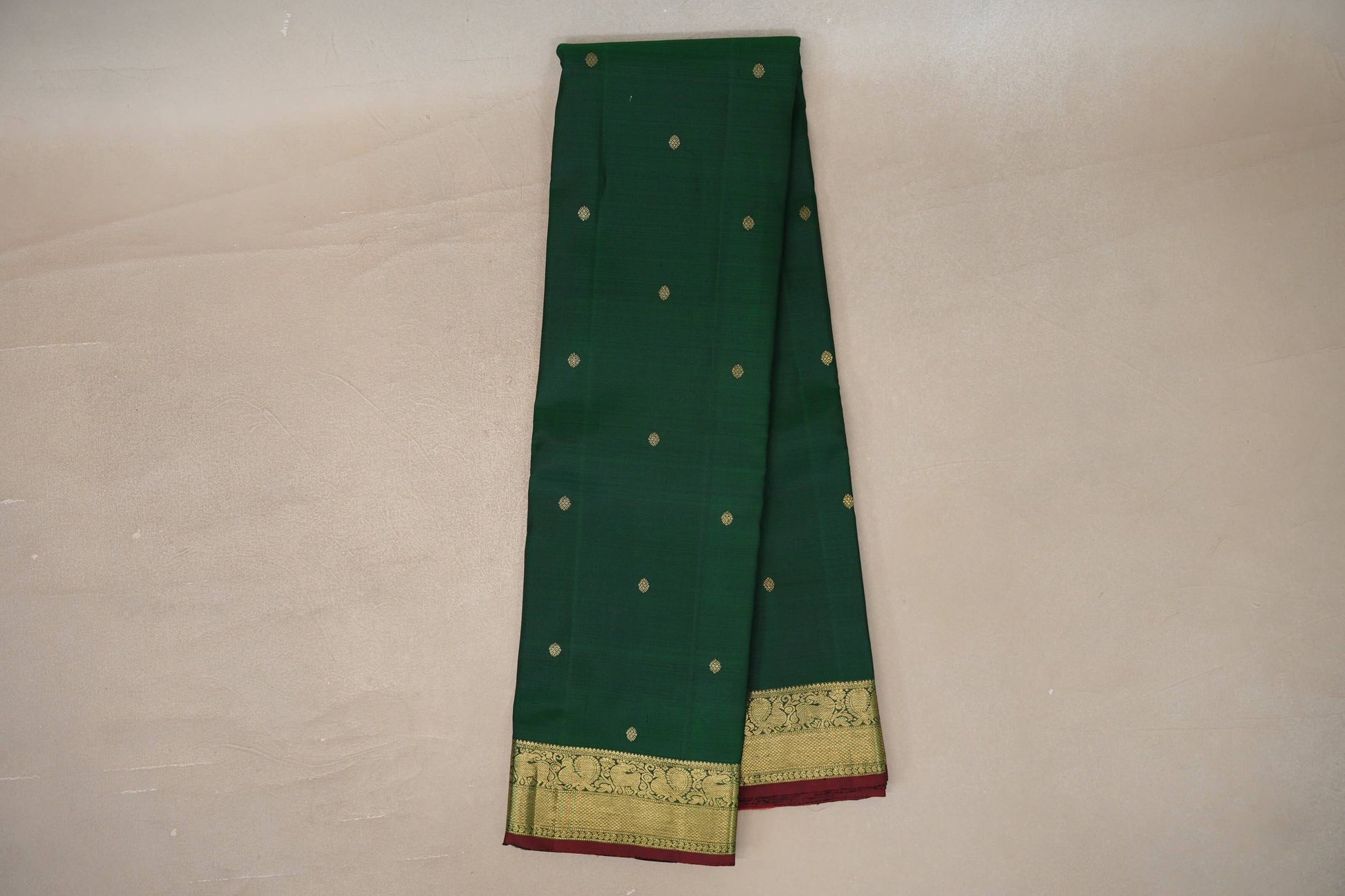 Online Deep Bottle Green with Reddish Maroon Borders Vintage Kanjivaram Silk Saree