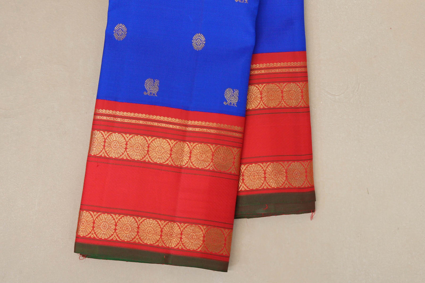 Royal Blue Heirloom Kanjivaram Silk Saree border zoom