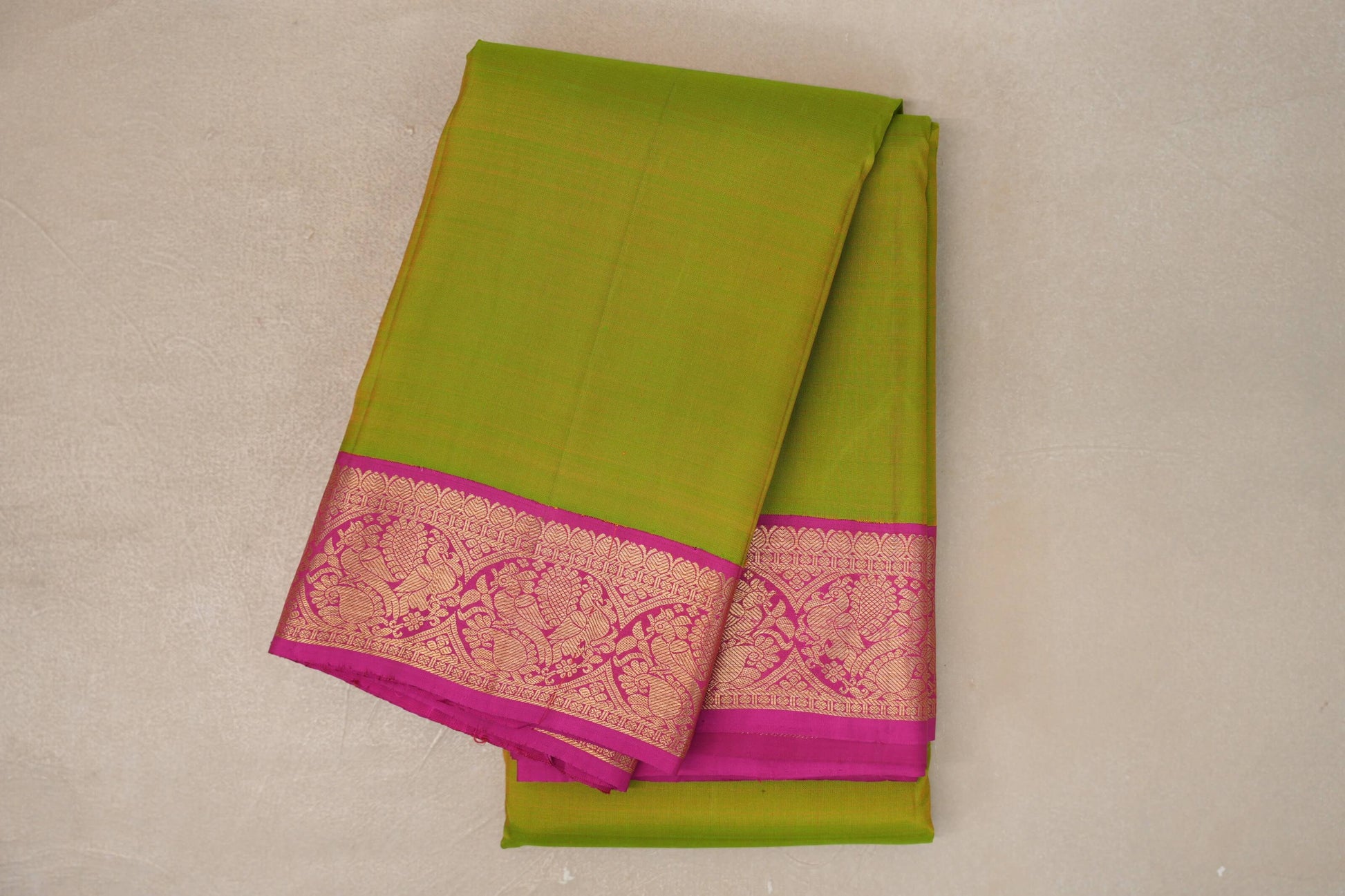 Dual Tone of Yellow & Green Vintage Kanjivaram Silk Saree by Shreenivas Silks 