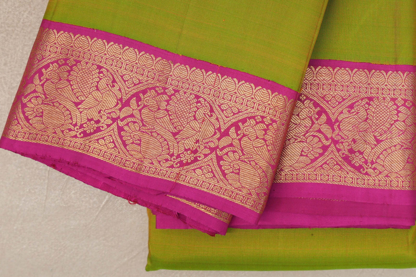 Dual Tone of Yellow & Green Vintage Kanjivaram Silk Saree by Shreenivas Silks  border