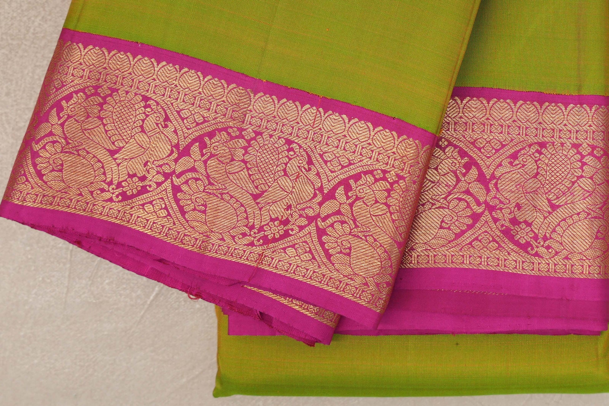 Dual Tone of Yellow & Green Vintage Kanjivaram Silk Saree by Shreenivas Silks  border