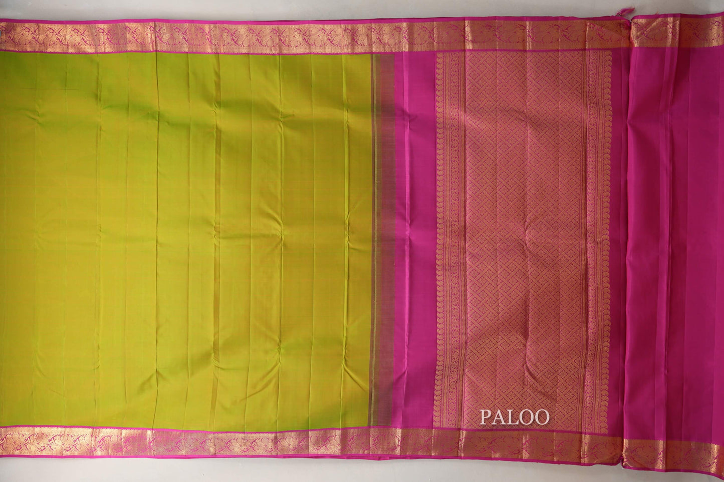 Dual Tone of Yellow & Green Vintage Kanjivaram Silk Saree by Shreenivas Silks  paloo