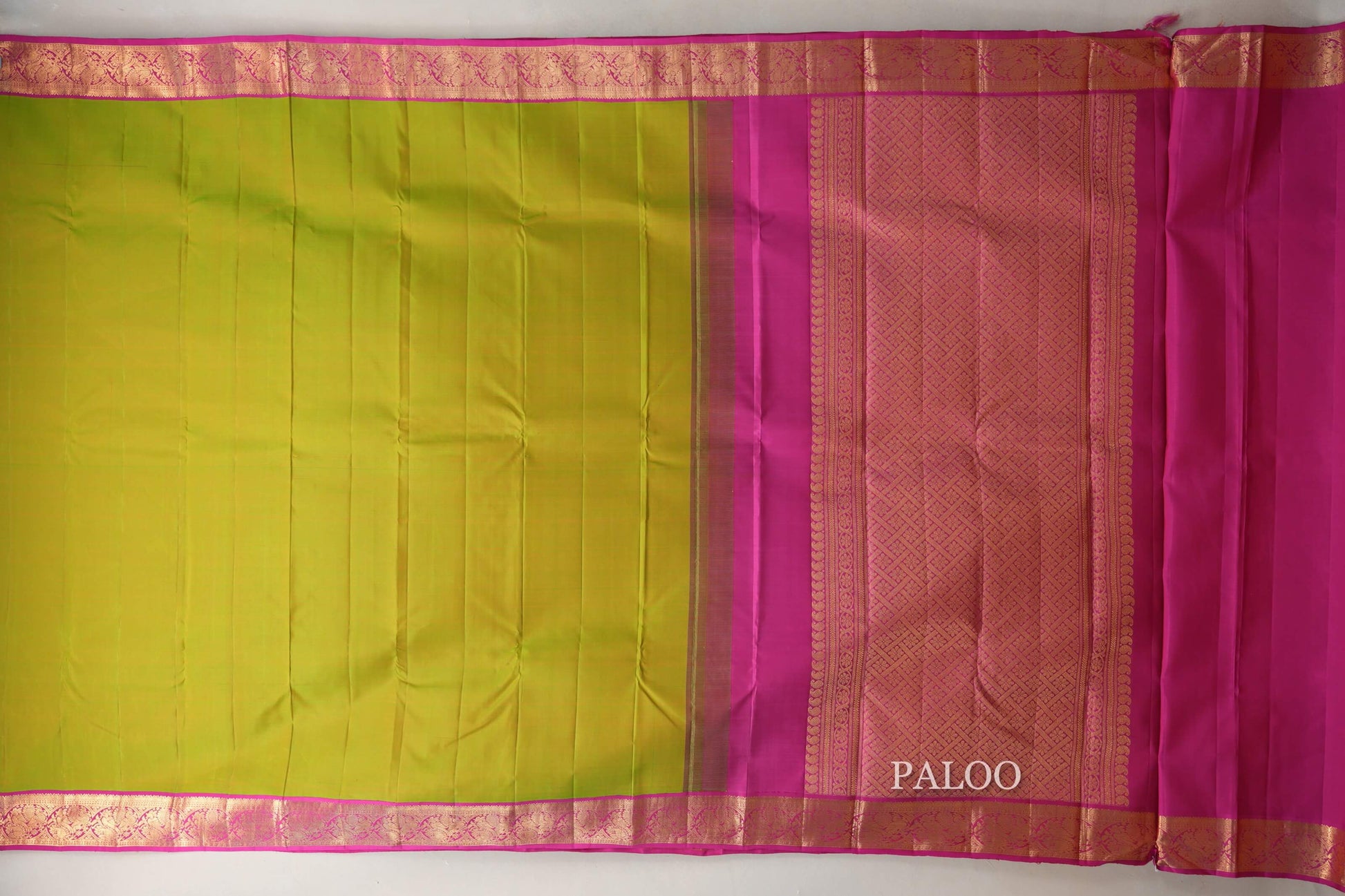 Dual Tone of Yellow & Green Vintage Kanjivaram Silk Saree by Shreenivas Silks  paloo