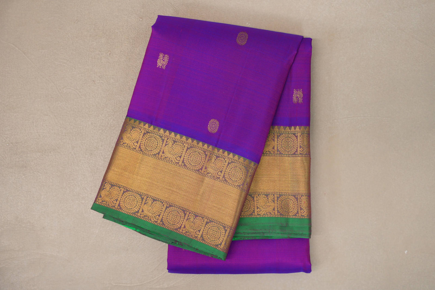Dual Tone of Blue & Pink Vintage Kanjivaram Silk Saree by Shreenivas Silks 