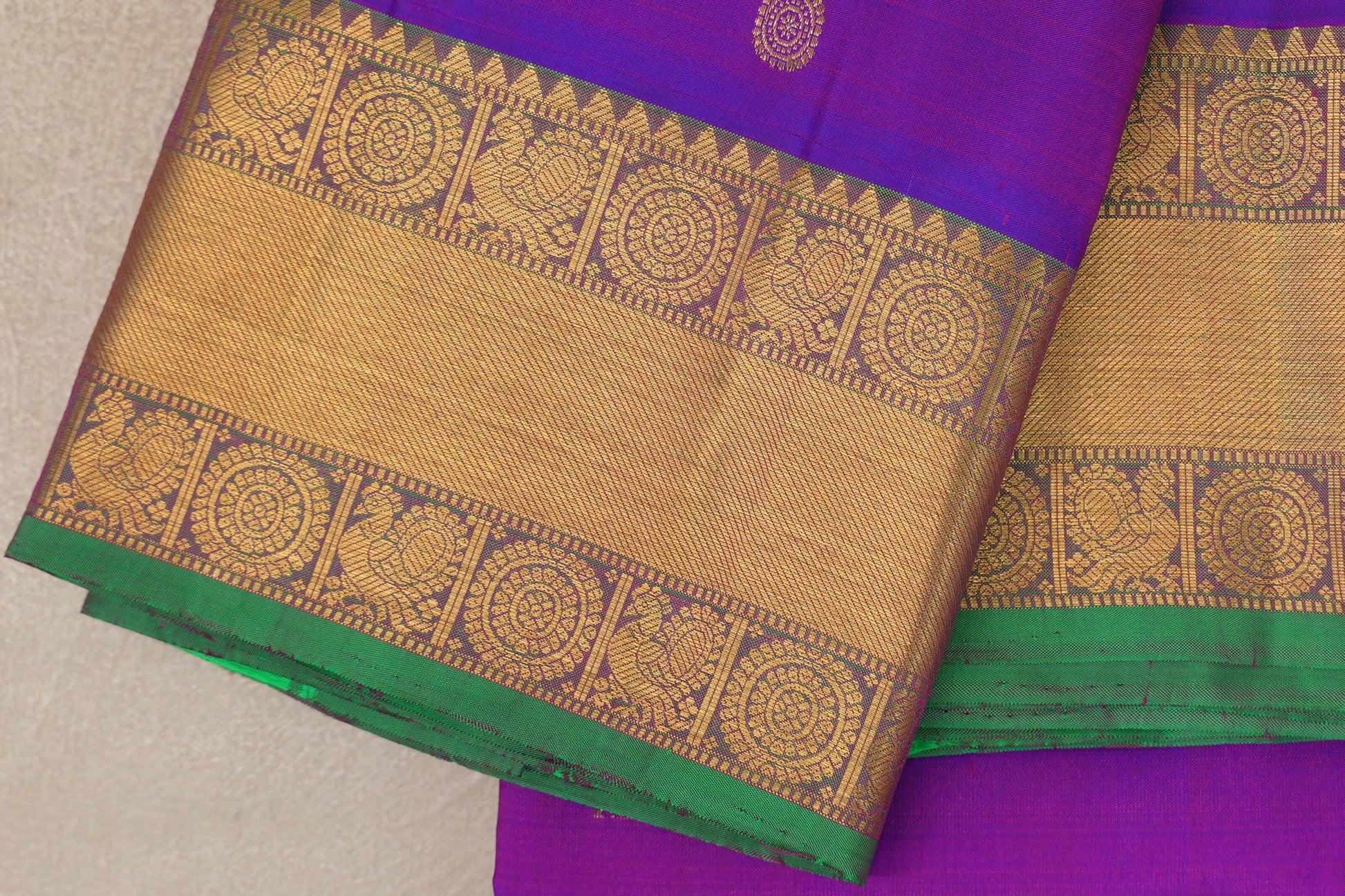 Dual Tone of Blue & Pink Vintage Kanjivaram Silk Saree by Shreenivas Silks  border