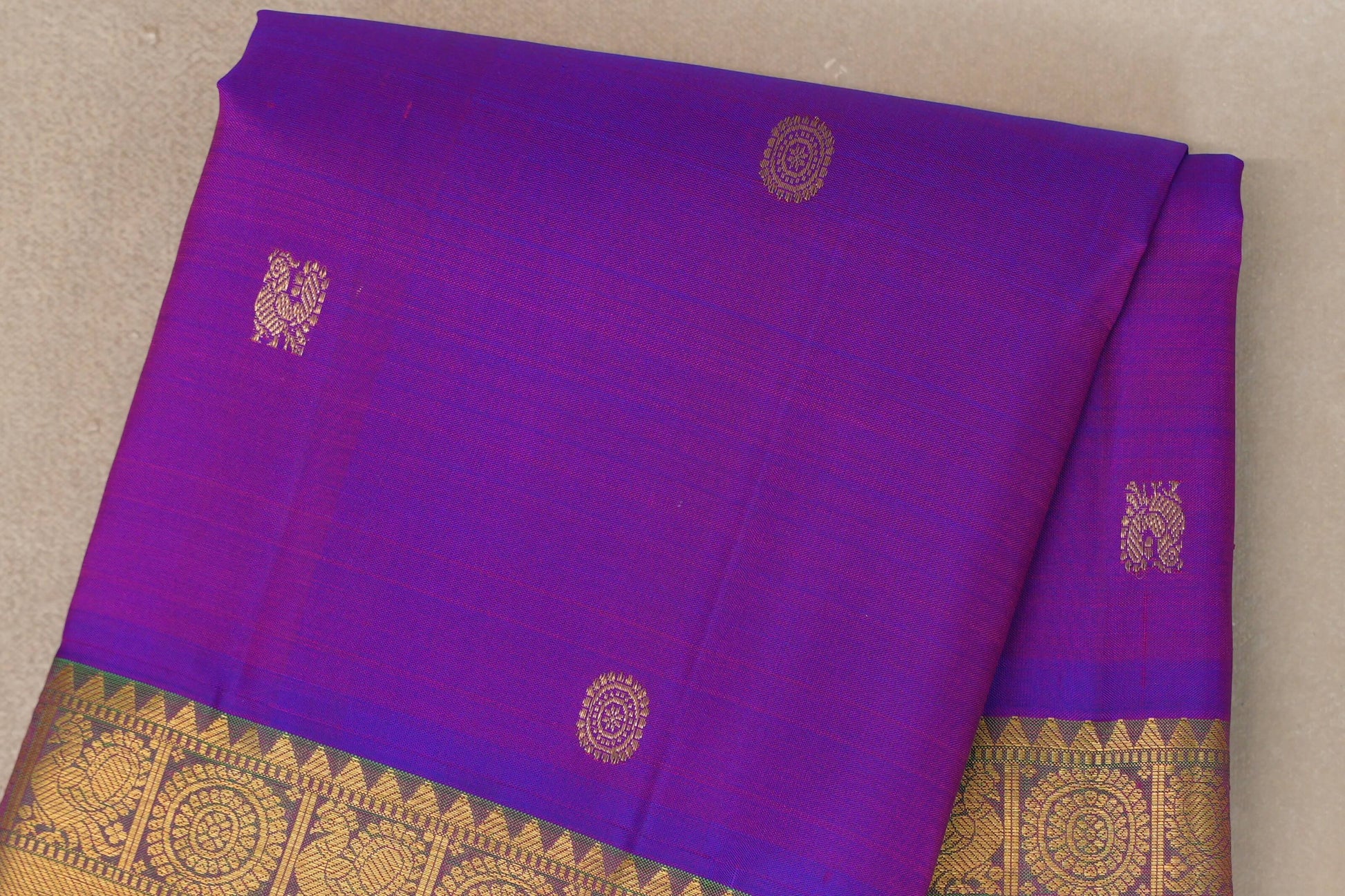 Dual Tone of Blue & Pink Vintage Kanjivaram Silk Saree by Shreenivas Silks border