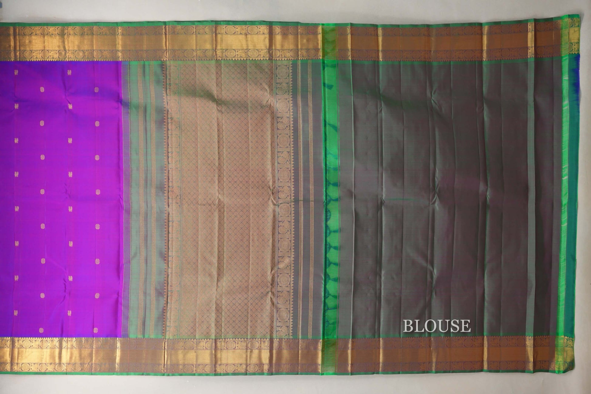 Dual Tone of Blue & Pink Vintage Kanjivaram Silk Saree by Shreenivas Silks  blouse