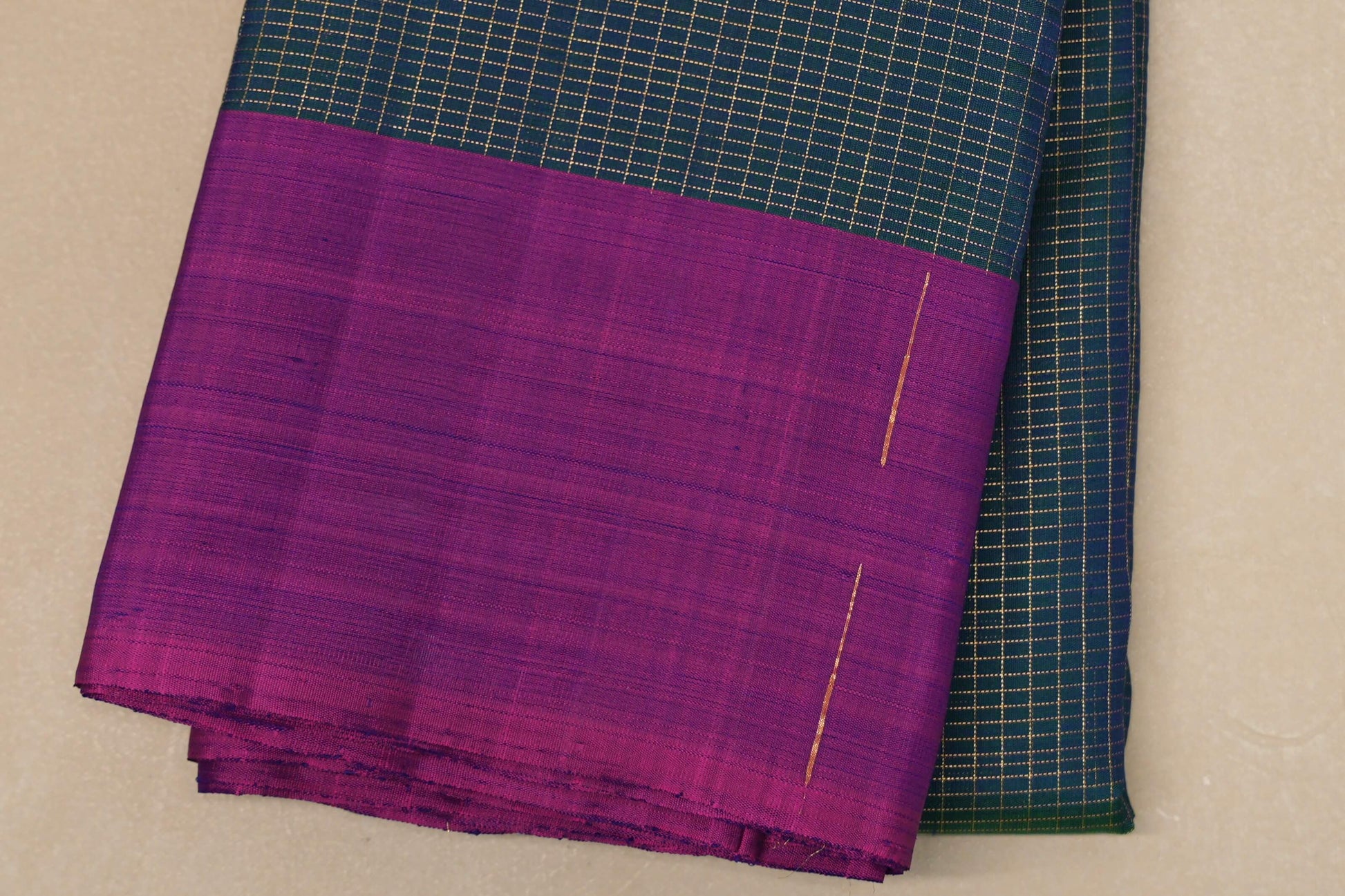 Dual Tone Peacock Blue and Green Vintage Kanjivaram Silk Saree border