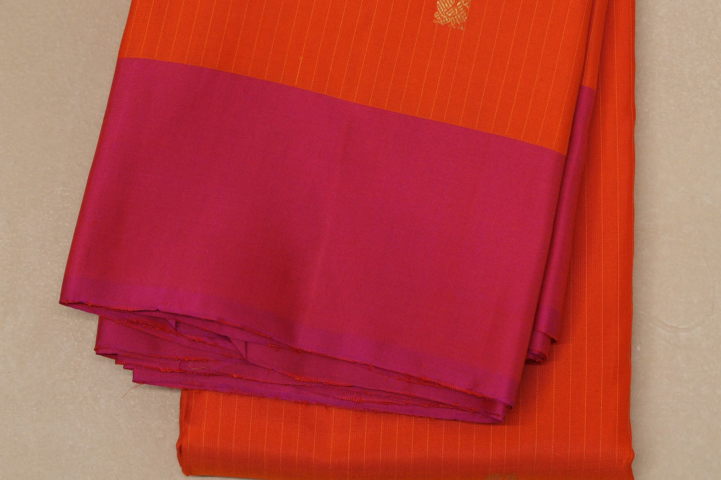Bright Orange with pink borders Vintage Kanjivaram Silk Saree border
