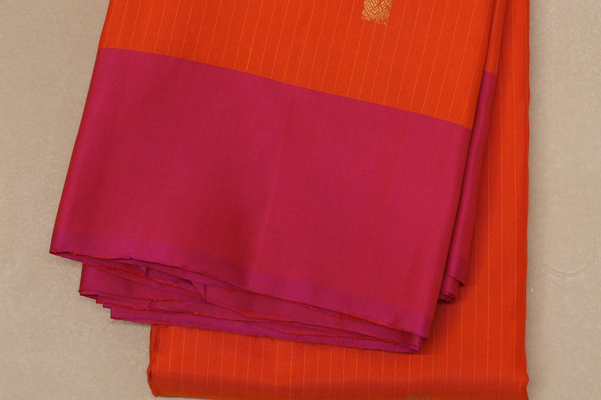 Bright Orange with pink borders Vintage Kanjivaram Silk Saree border