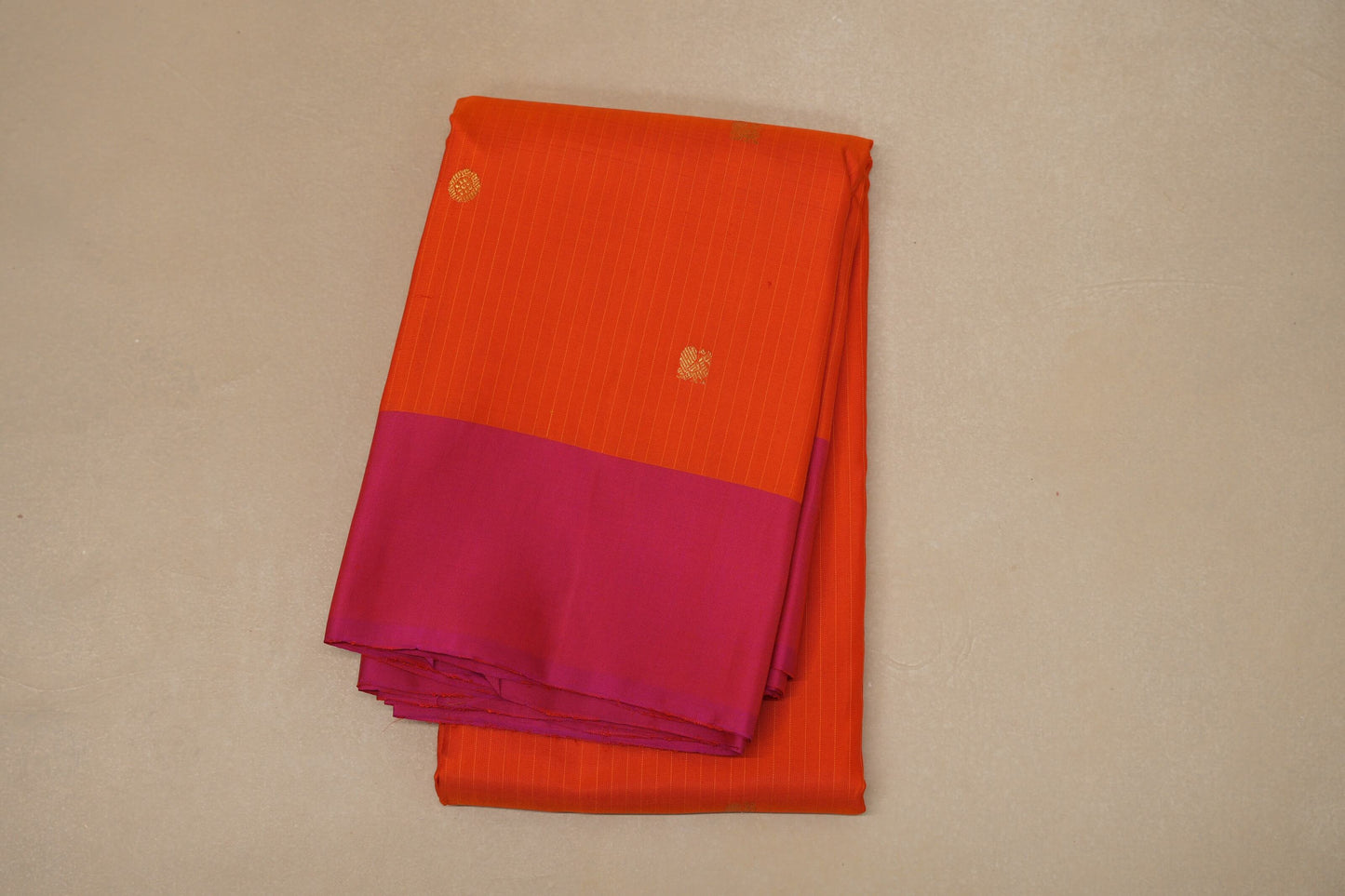 Bright Orange with pink borders Vintage Kanjivaram Silk Saree