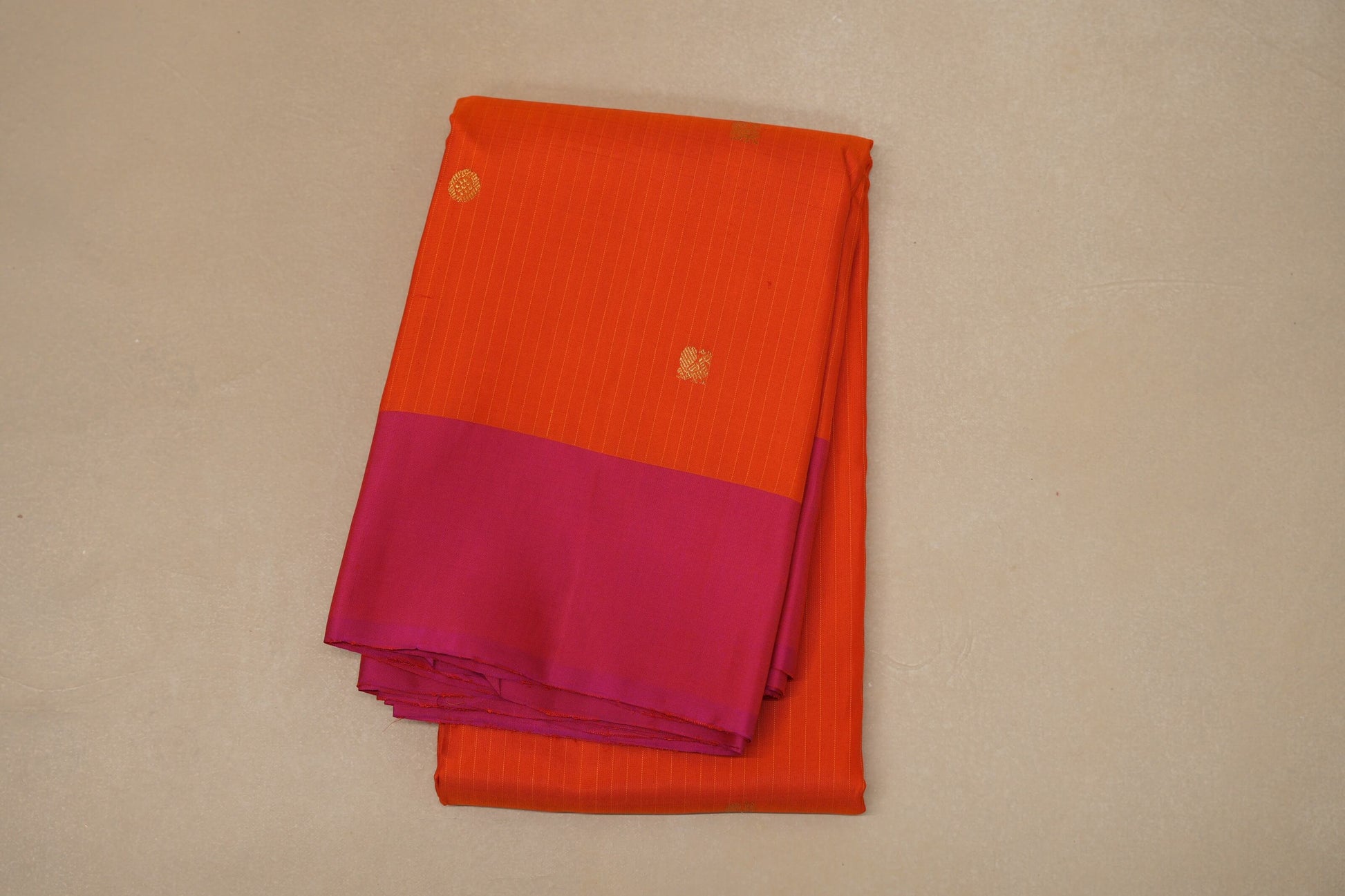 Bright Orange with pink borders Vintage Kanjivaram Silk Saree