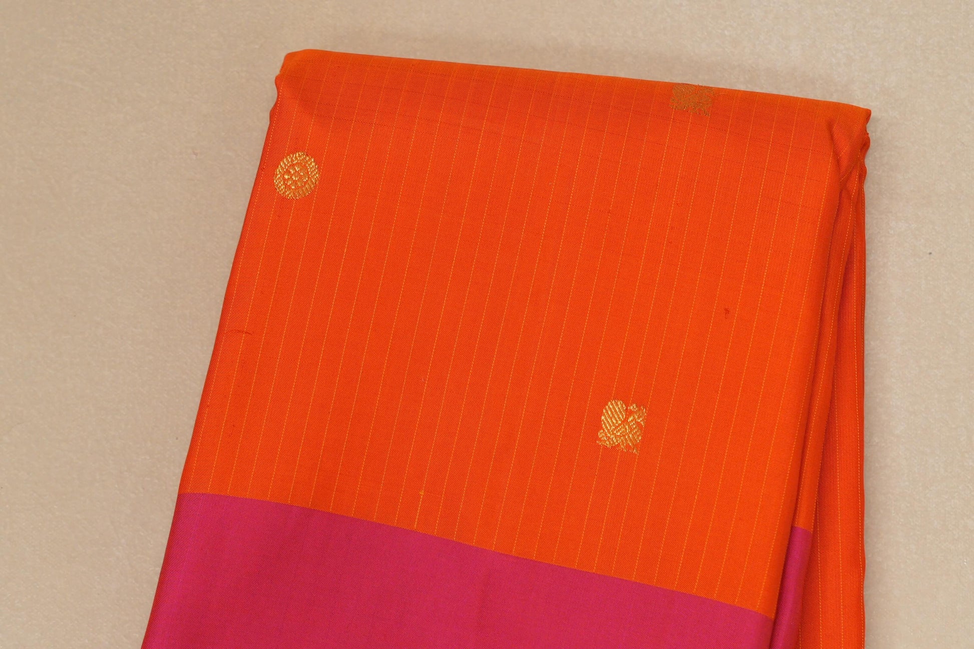 Bright Orange with pink borders Vintage Kanjivaram Silk Saree body