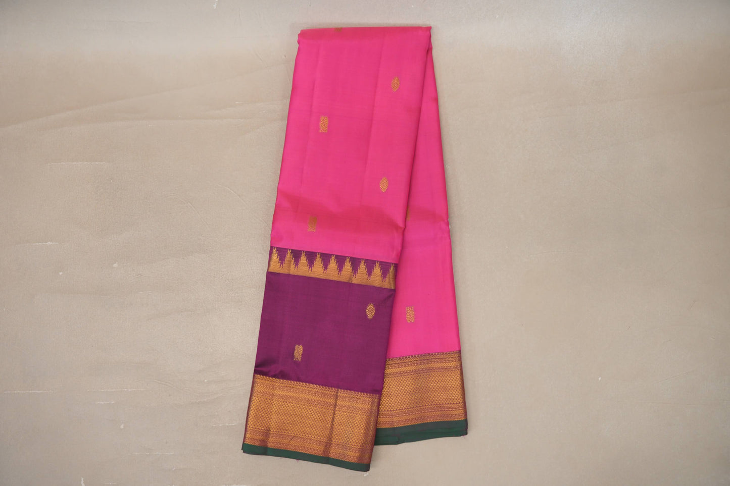Bright pink with Deep Magenta borders Vintage Kanjivaram Silk Saree by Shreenivas Silks PSSR019933