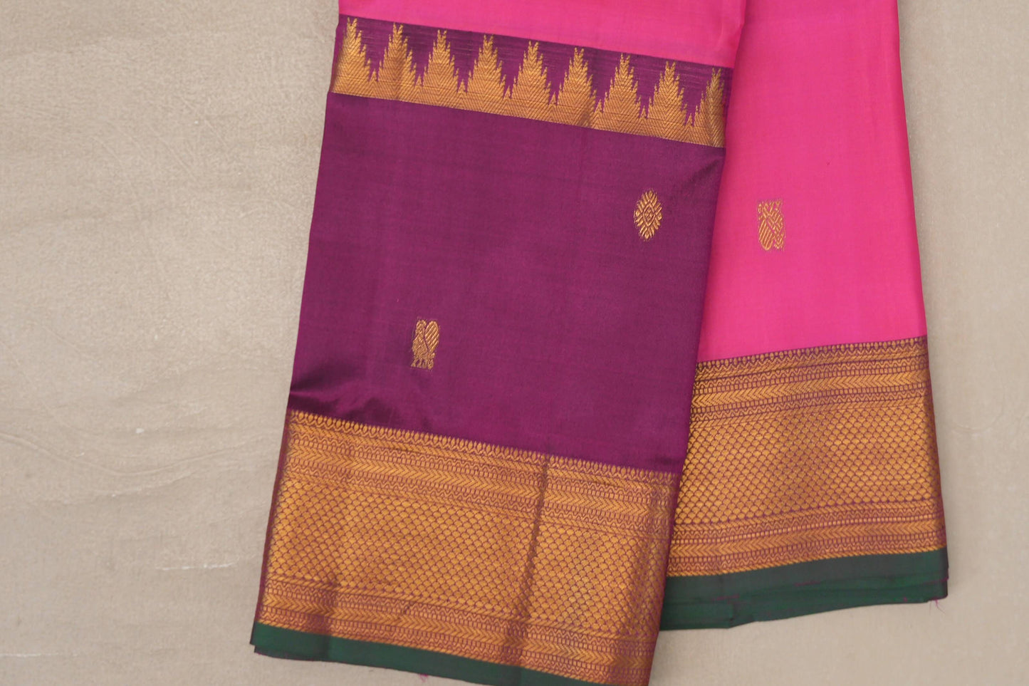 Bright pink with Deep Magenta borders Vintage Kanjivaram Silk Saree by Shreenivas Silks PSSR019933