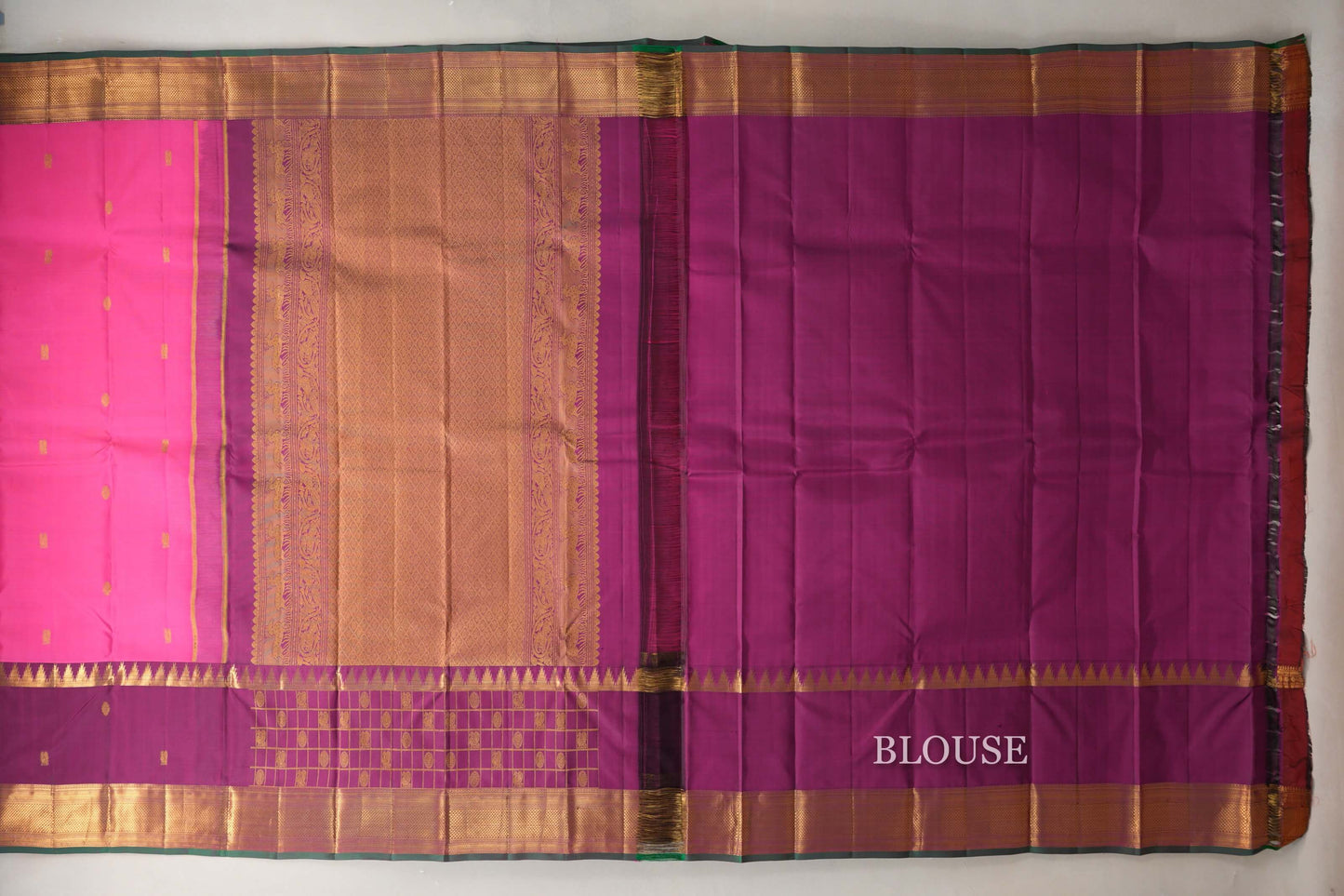 Bright pink with Deep Magenta borders Vintage Kanjivaram Silk Saree by Shreenivas Silks PSSR019933