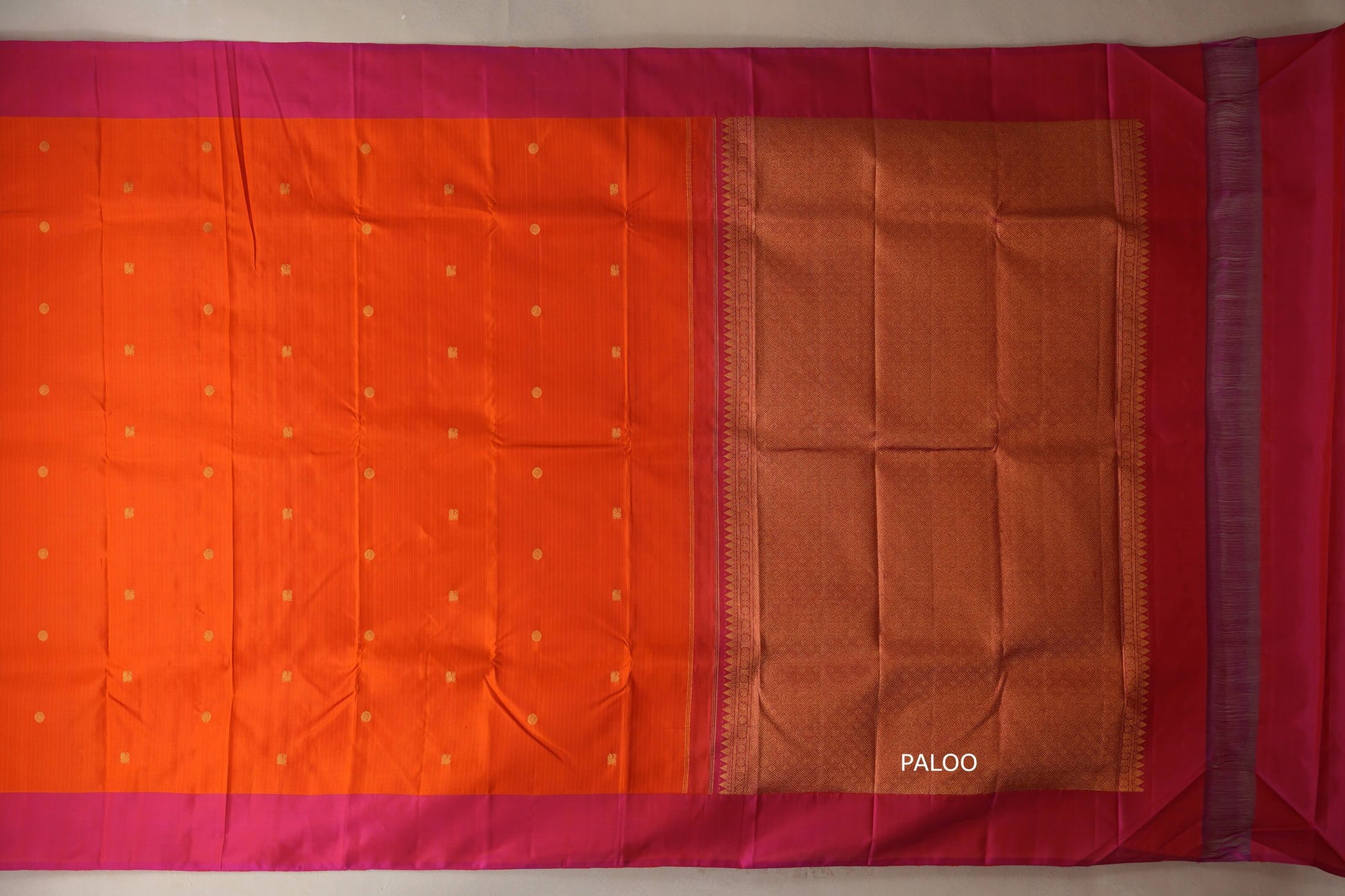Bright Orange with pink borders Vintage Kanjivaram Silk Sareepaloo