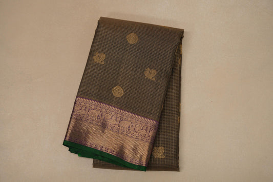 Olive green with Deep magenta Borders Heirloom Kanjivaram Silk Saree
