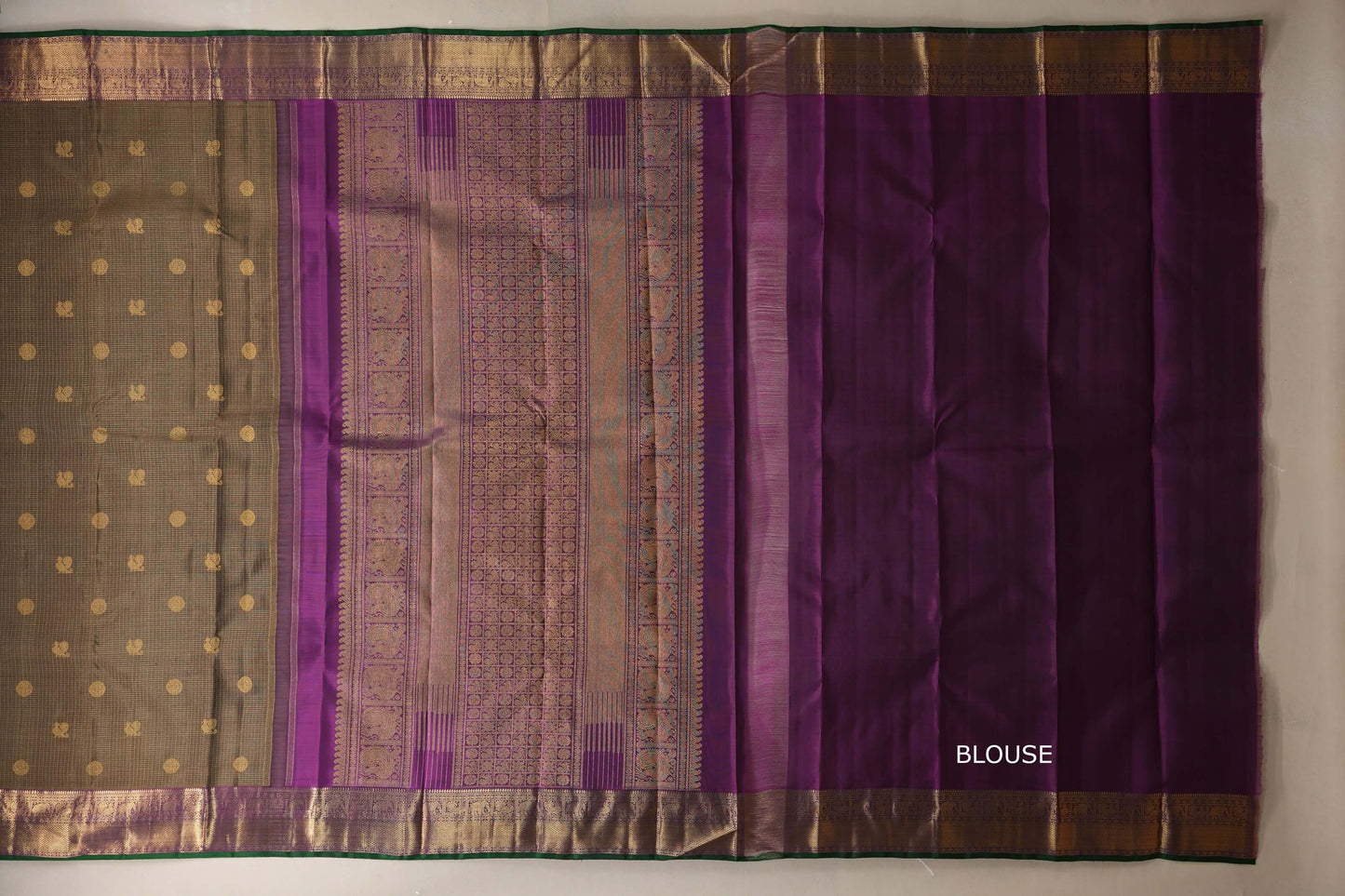 Olive green with Deep magenta Borders Heirloom Kanjivaram Silk Saree blouse