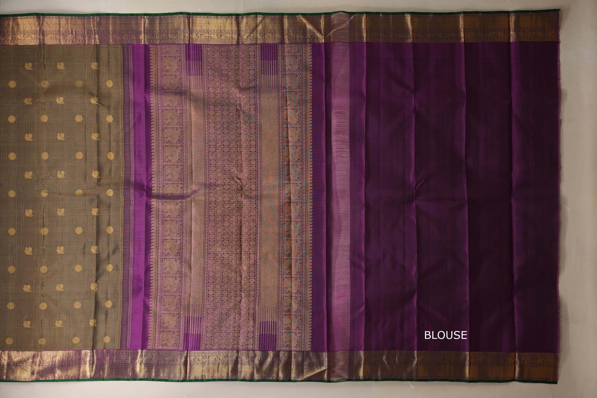 Olive green with Deep magenta Borders Heirloom Kanjivaram Silk Saree blouse