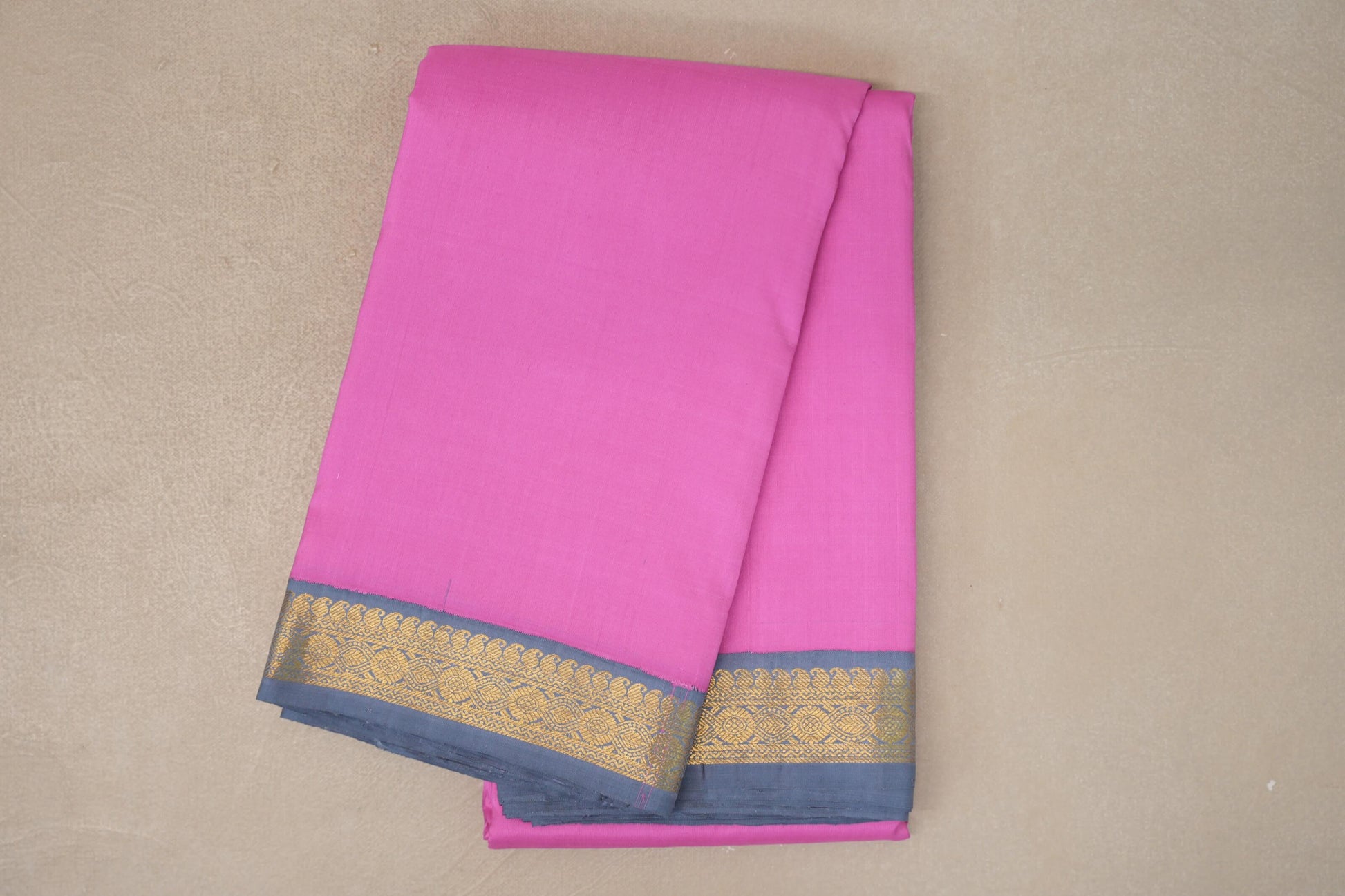 Rose pink with Grey Blue borders Vintage Kanjivaram Silk Saree by Shreenivas Silks 