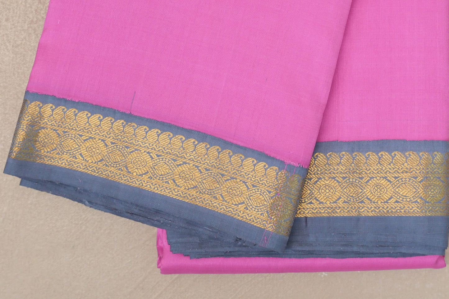 Rose pink with Grey Blue borders Vintage Kanjivaram Silk Saree by Shreenivas Silks  border