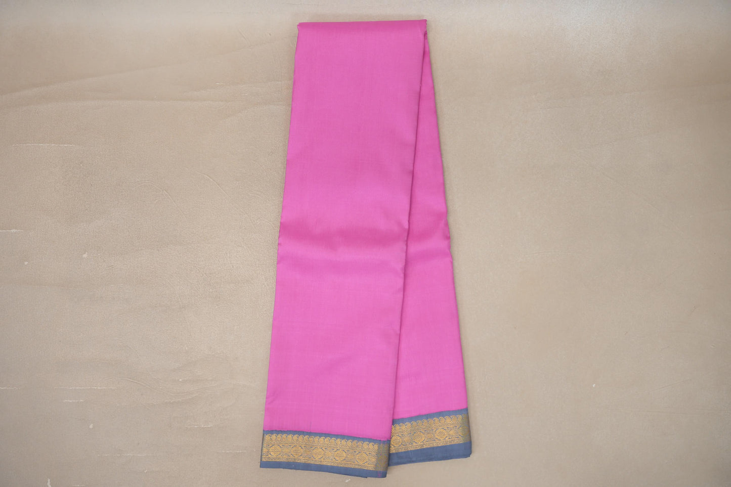 Rose pink with Grey Blue borders Vintage Kanjivaram Silk Saree by Shreenivas Silks 