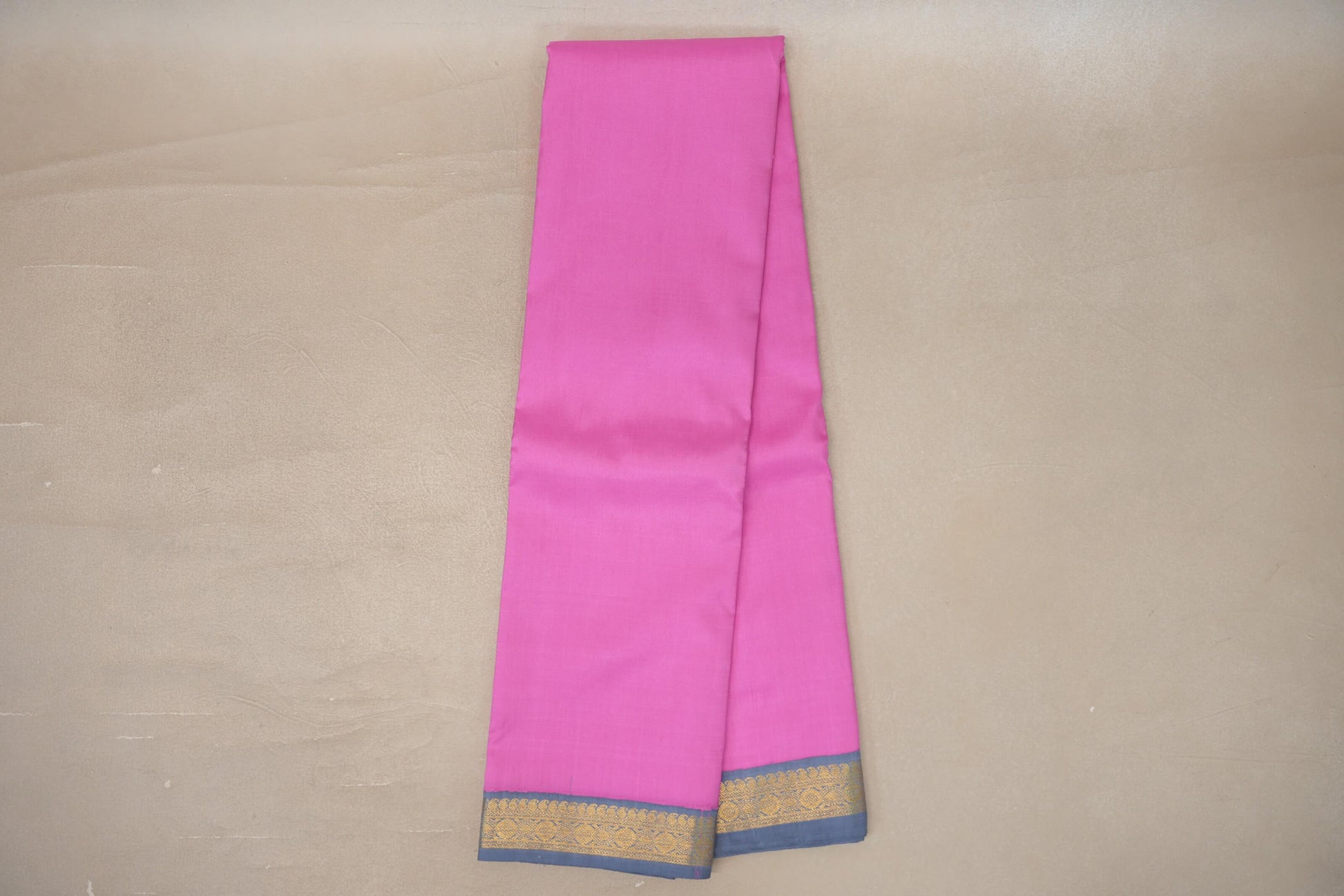 Rose pink with Grey Blue borders Vintage Kanjivaram Silk Saree by Shreenivas Silks 