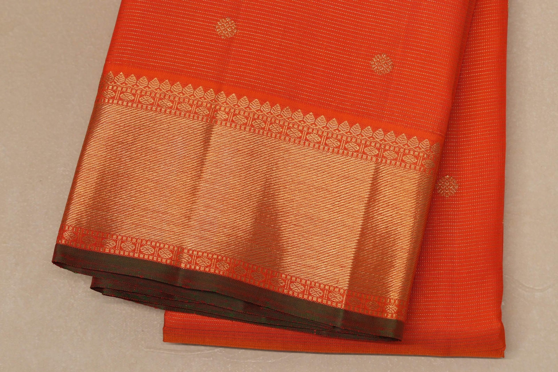 Bright Orange Heirloom Kanjivaram Silk Saree by Shreenivas Silks border